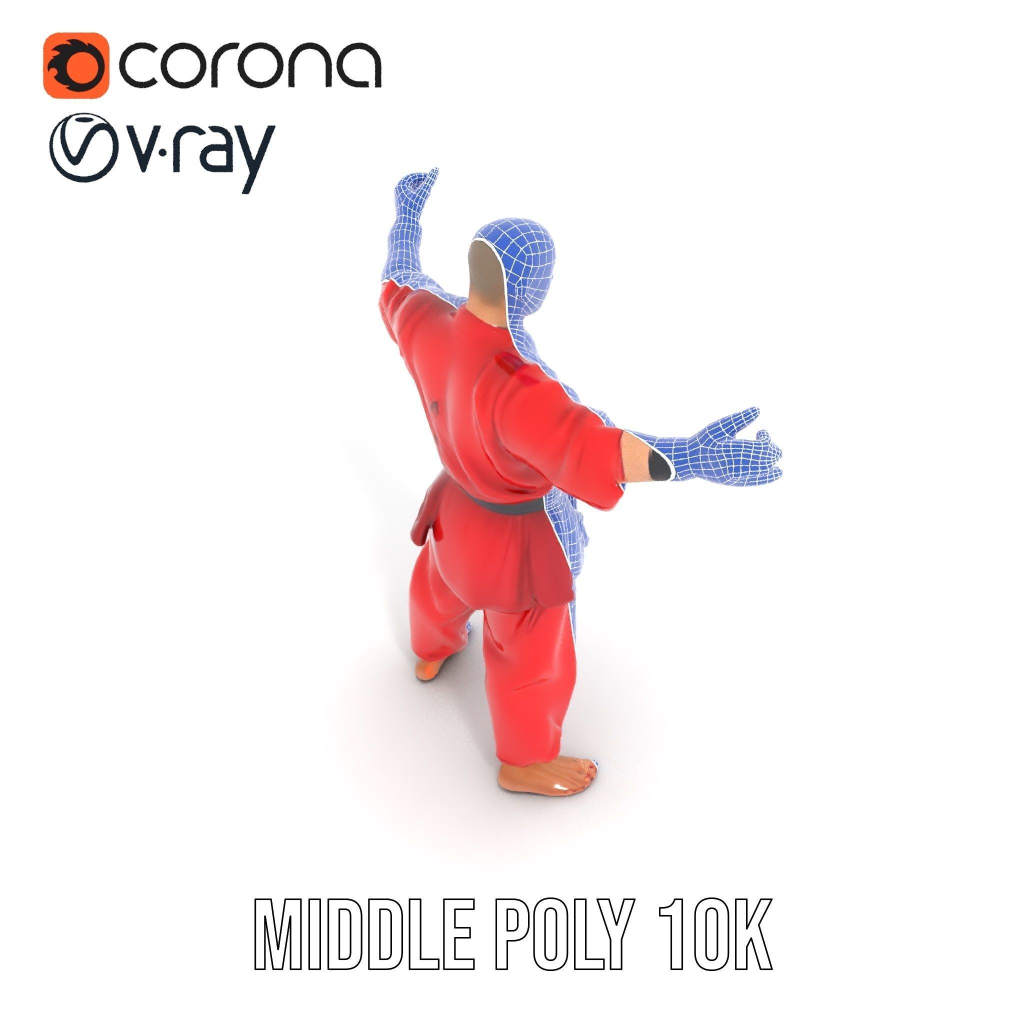 Karate Master in Red Gi Rigged and Animated D Model Low-poly 3D model_33