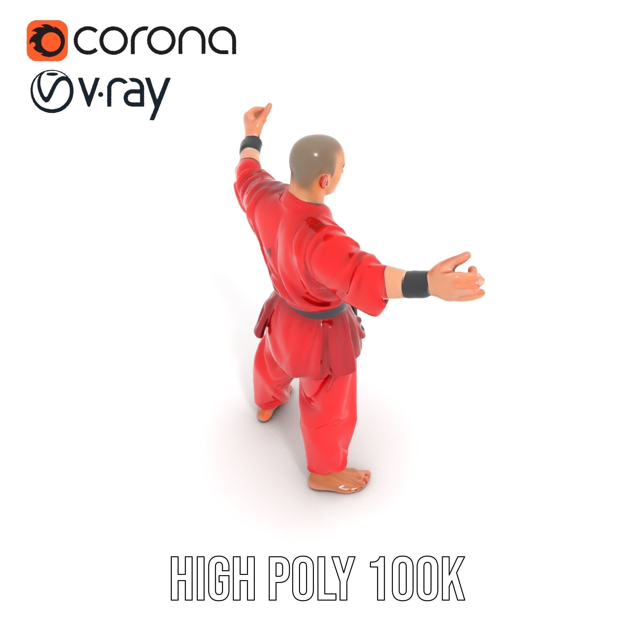 Karate Master in Red Gi Rigged and Animated D Model Low-poly 3D model_17