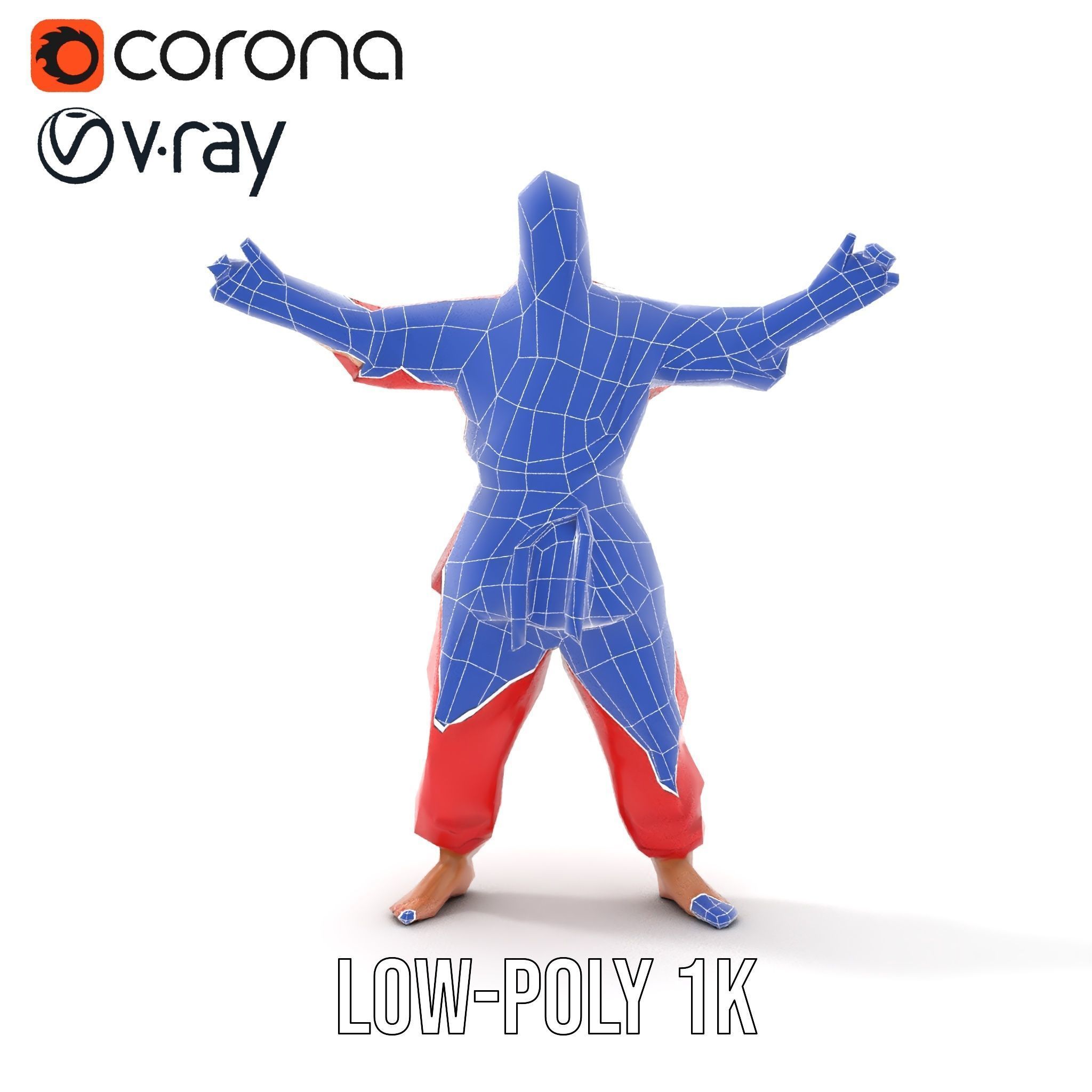 Karate Master in Red Gi Rigged and Animated D Model Low-poly 3D model_31