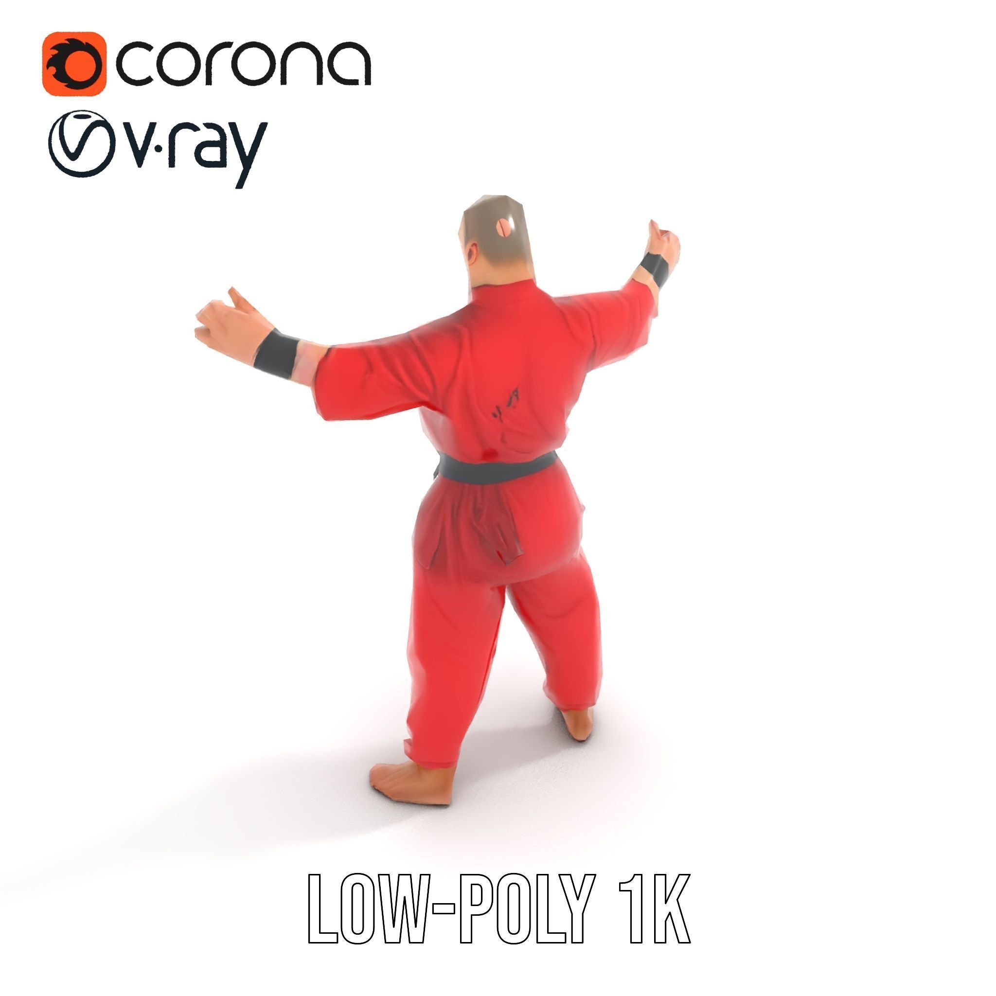 Karate Master in Red Gi Rigged and Animated D Model Low-poly 3D model_7
