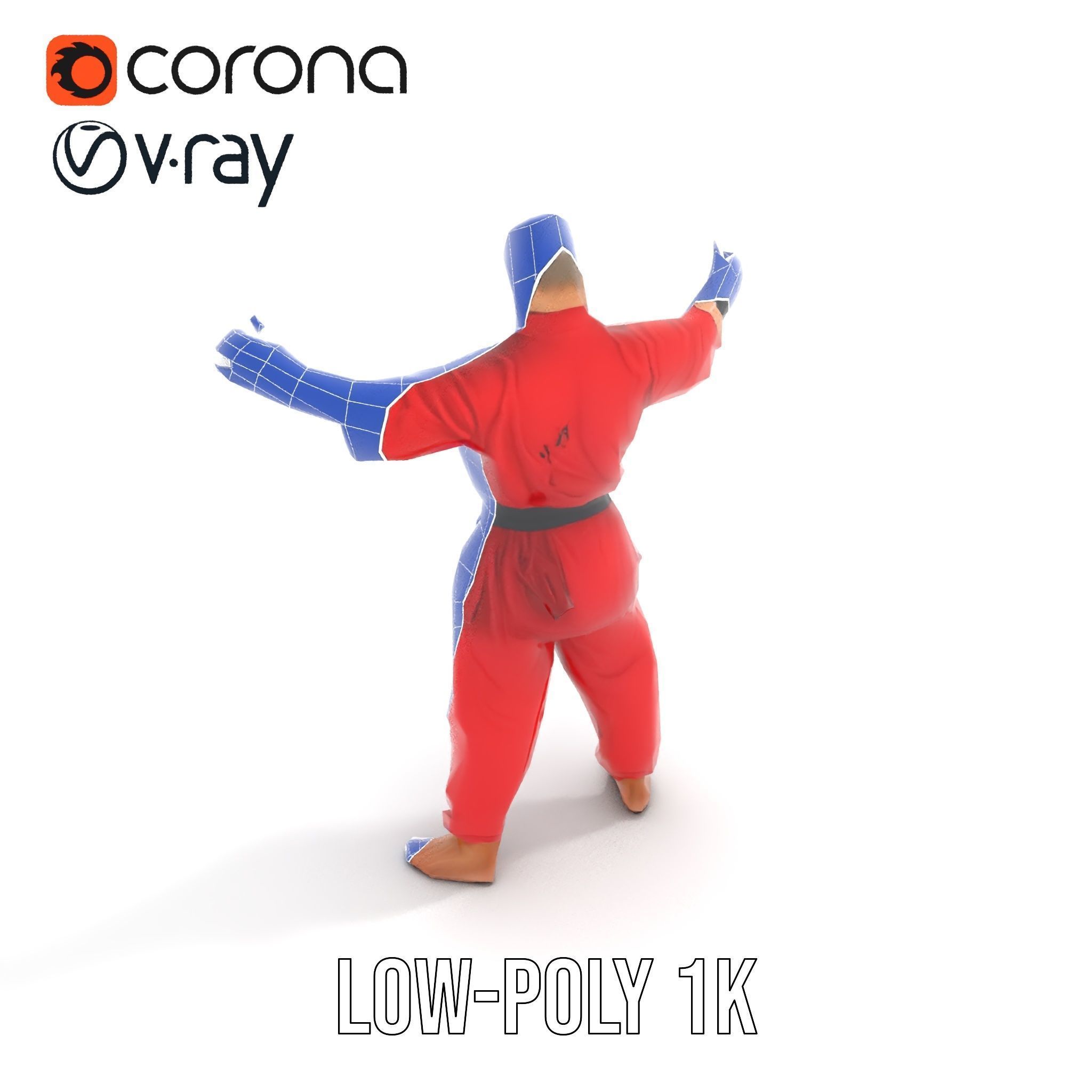 Karate Master in Red Gi Rigged and Animated D Model Low-poly 3D model_13