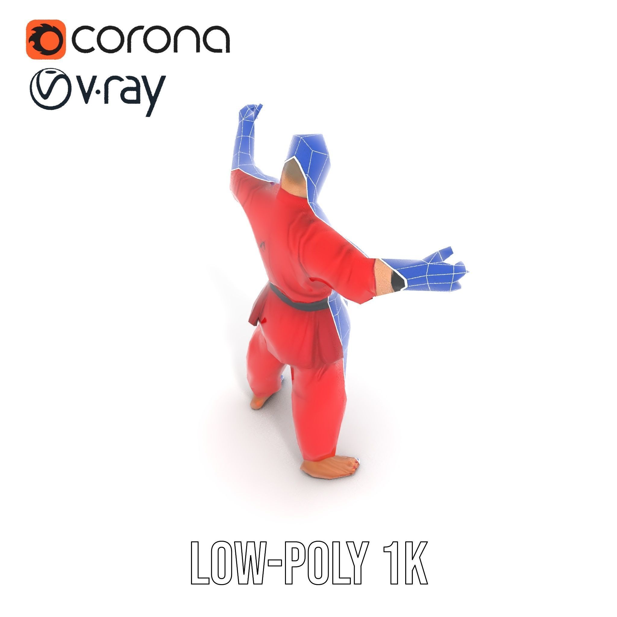 Karate Master in Red Gi Rigged and Animated D Model Low-poly 3D model_16