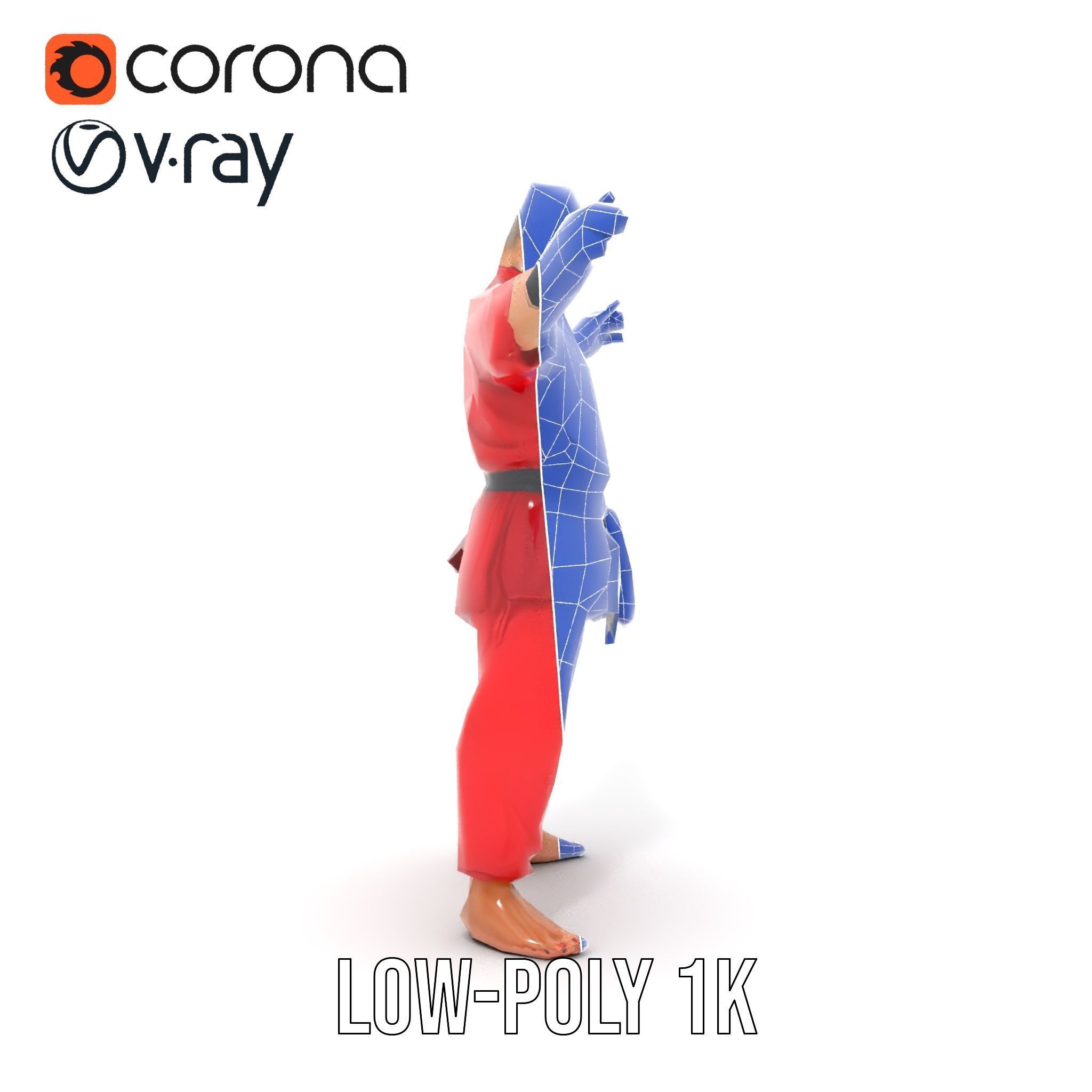 Karate Master in Red Gi Rigged and Animated D Model Low-poly 3D model_25