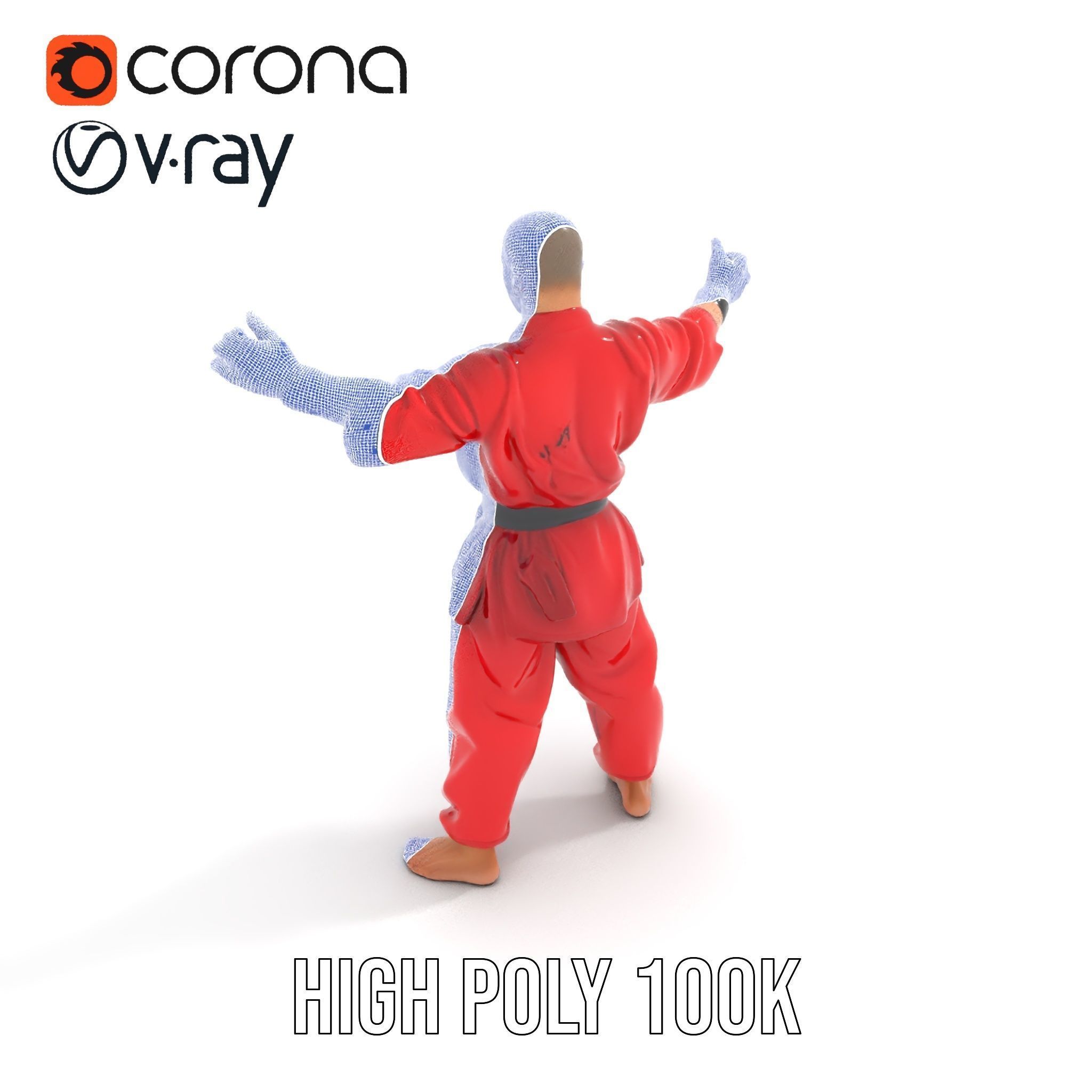 Karate Master in Red Gi Rigged and Animated D Model Low-poly 3D model_34