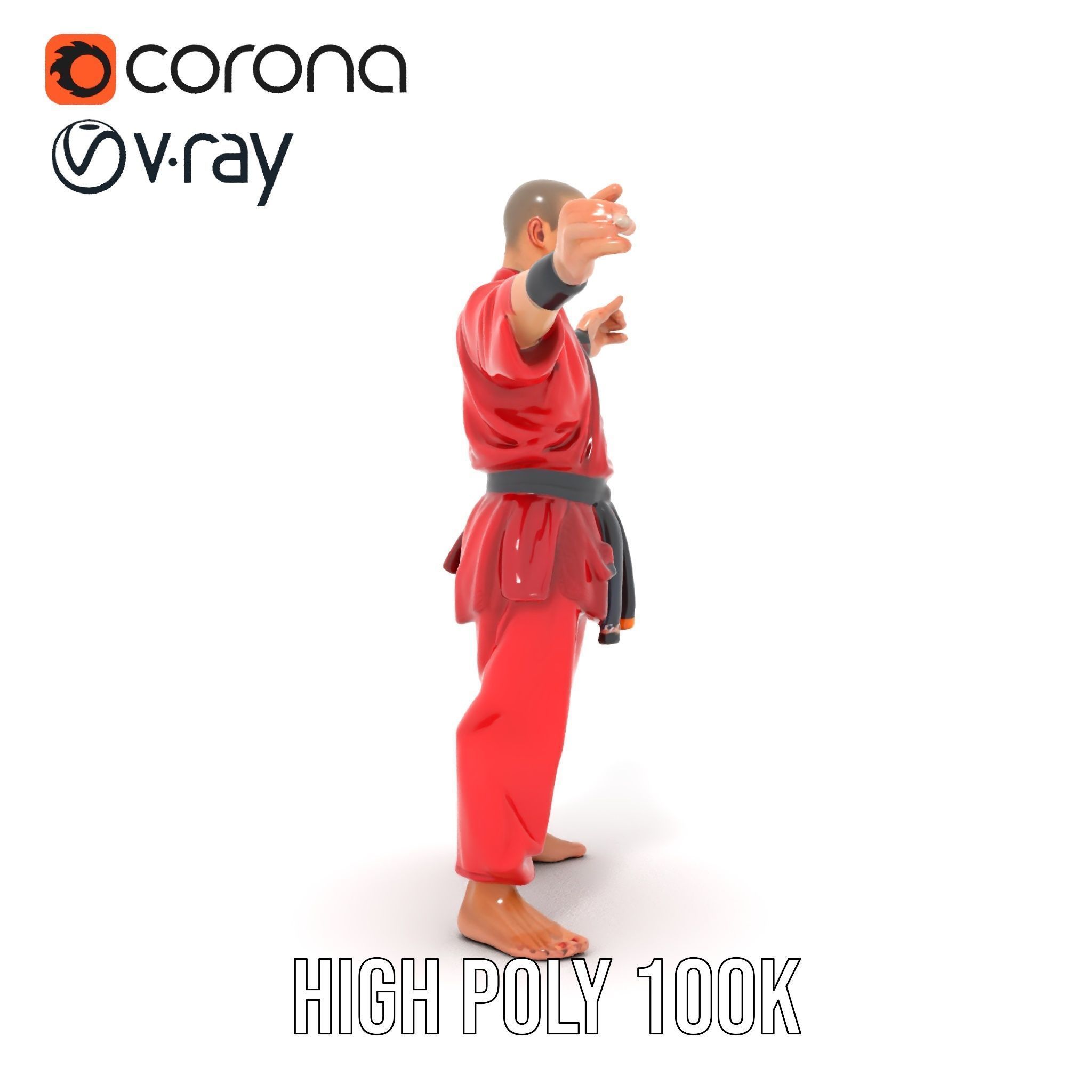 Karate Master in Red Gi Rigged and Animated D Model Low-poly 3D model_26