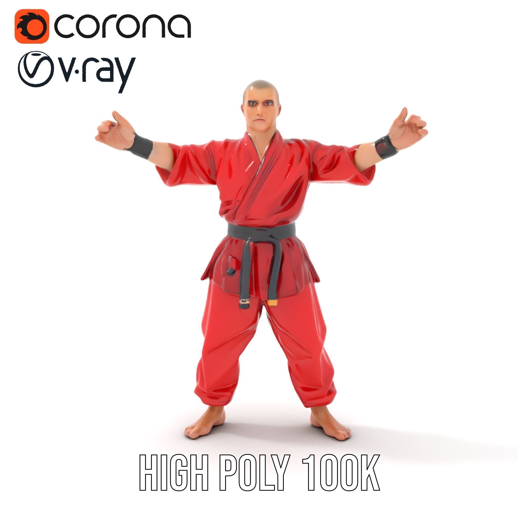 Karate Master in Red Gi Rigged and Animated D Model Low-poly 3D model_32