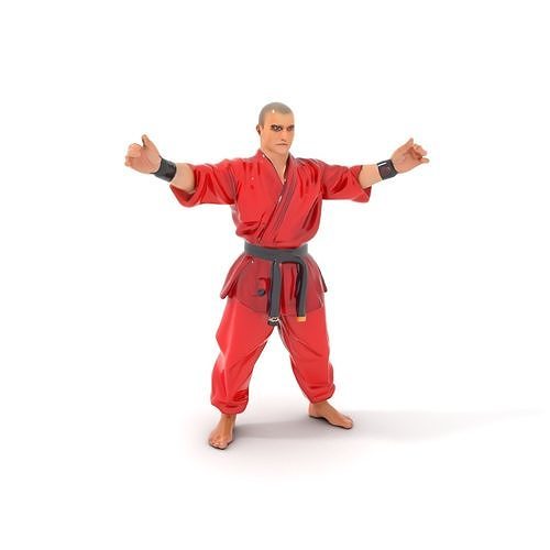 Karate Master in Red Gi Rigged and Animated D Model Low-poly 3D model