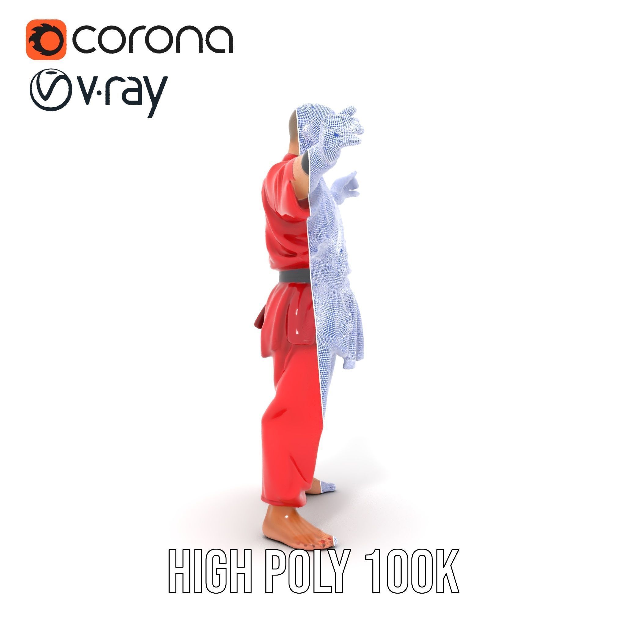 Karate Master in Red Gi Rigged and Animated D Model Low-poly 3D model_36