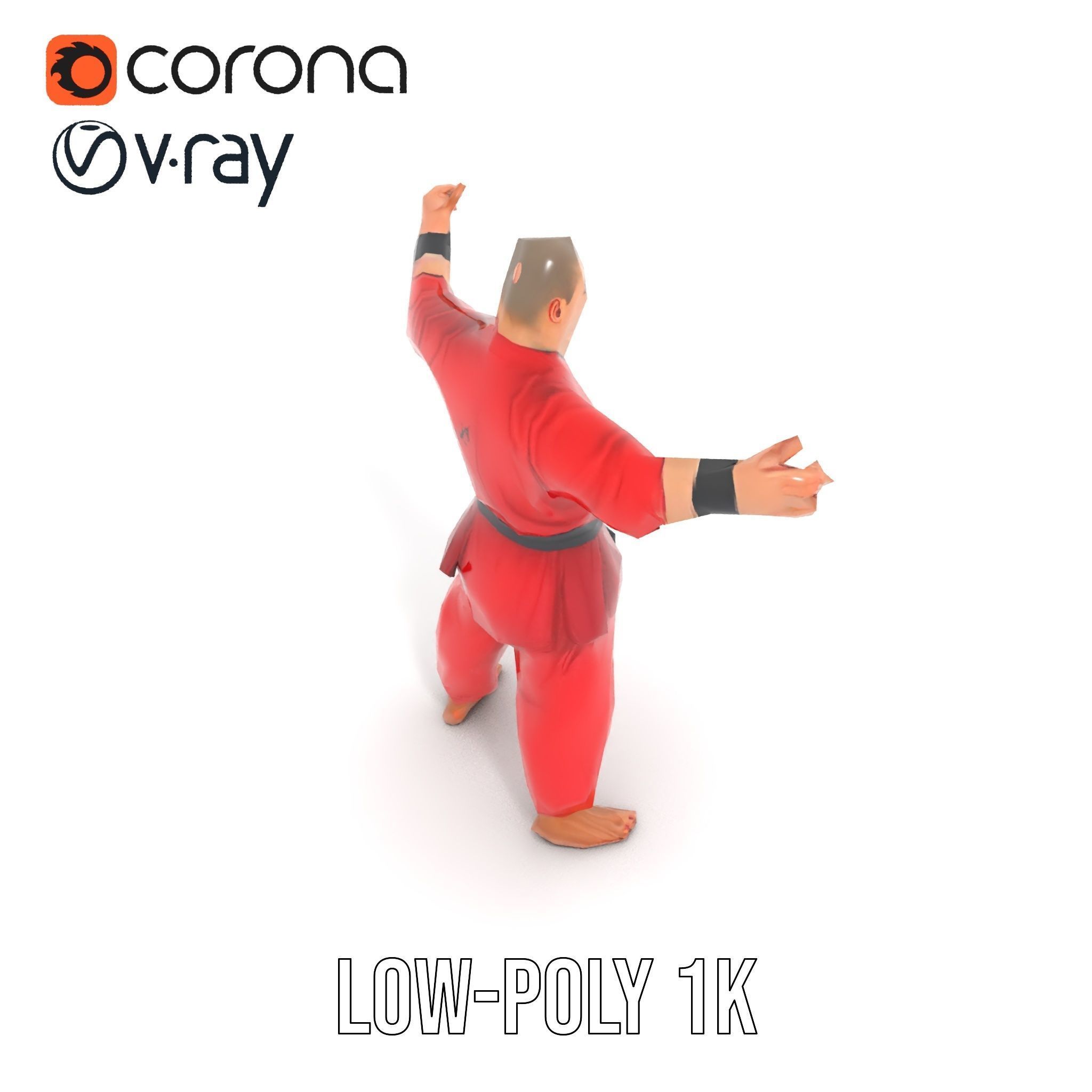 Karate Master in Red Gi Rigged and Animated D Model Low-poly 3D model_19