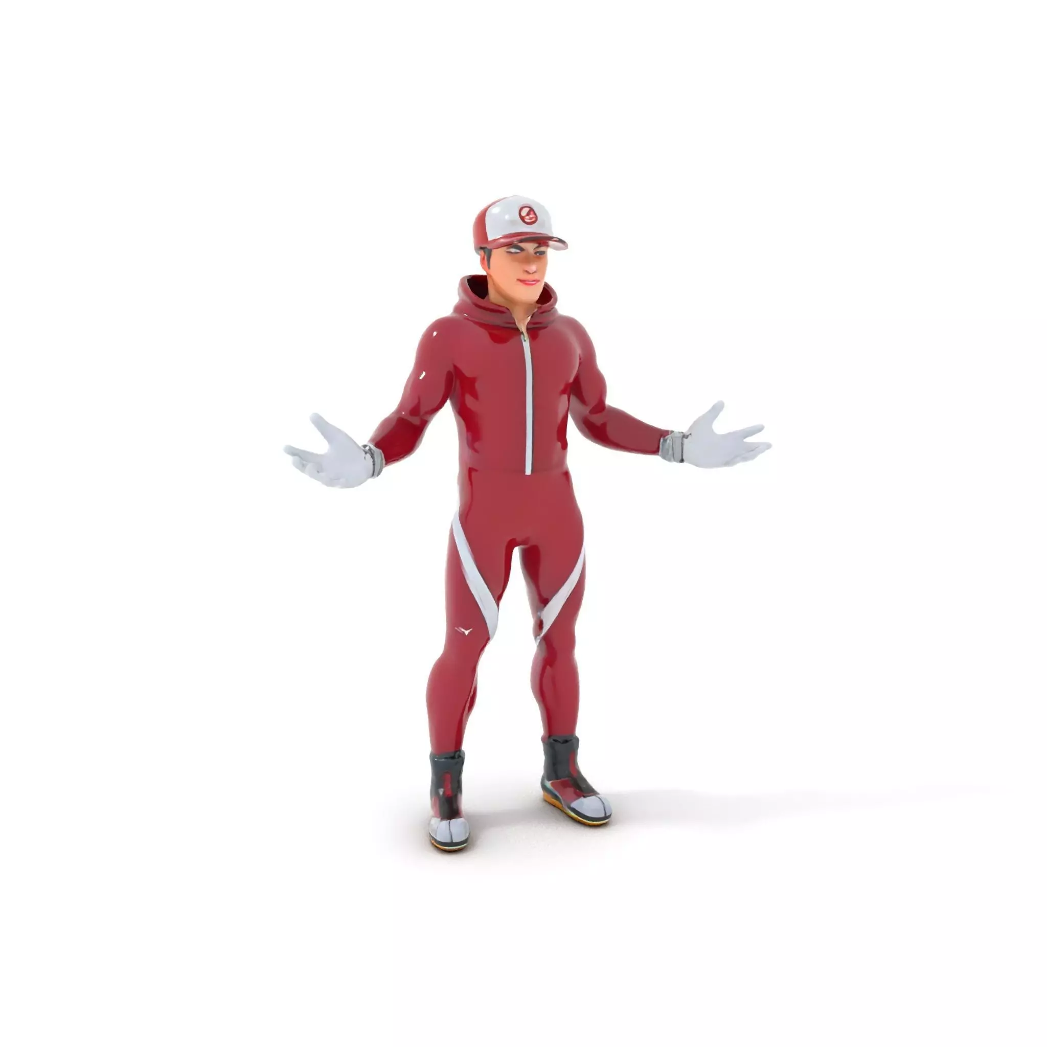 Sleek Athletic Male Character in Red Suit Rigged and Animated Low-poly 3D model_0