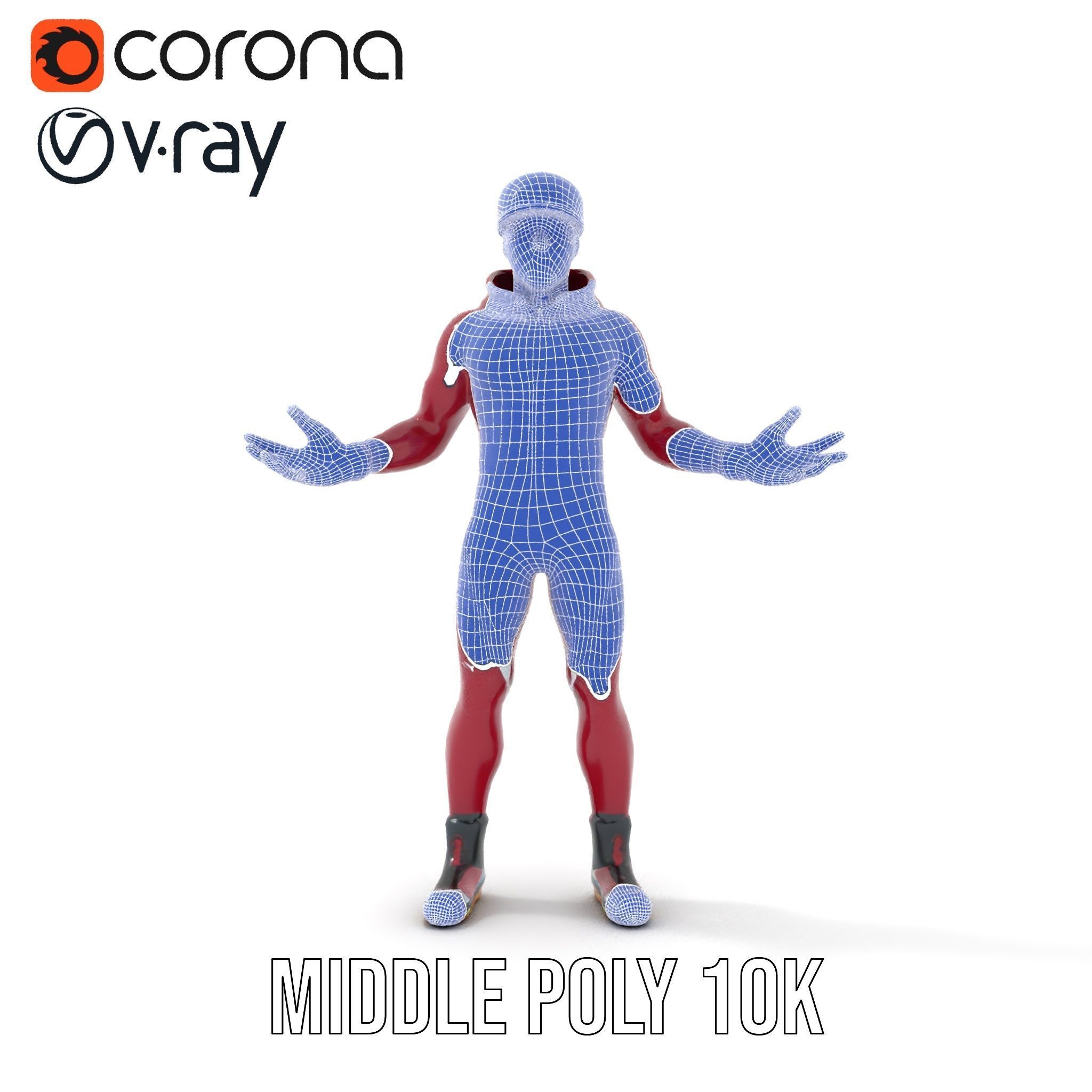 Sleek Athletic Male Character in Red Suit Rigged and Animated Low-poly 3D model_34