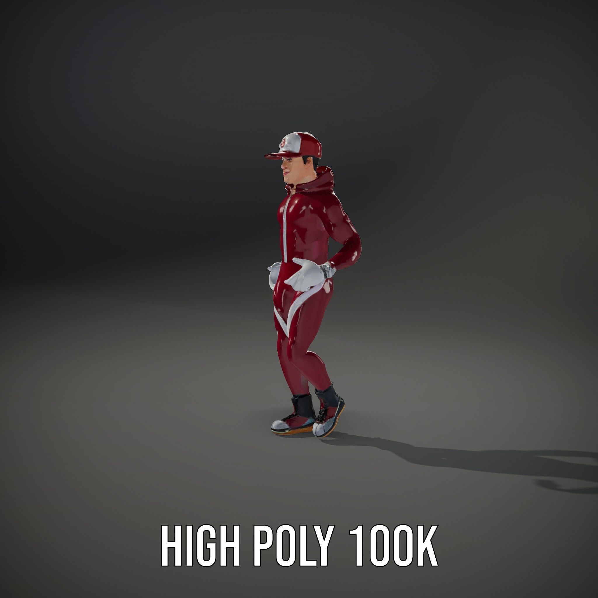 Sleek Athletic Male Character in Red Suit Rigged and Animated Low-poly 3D model_8