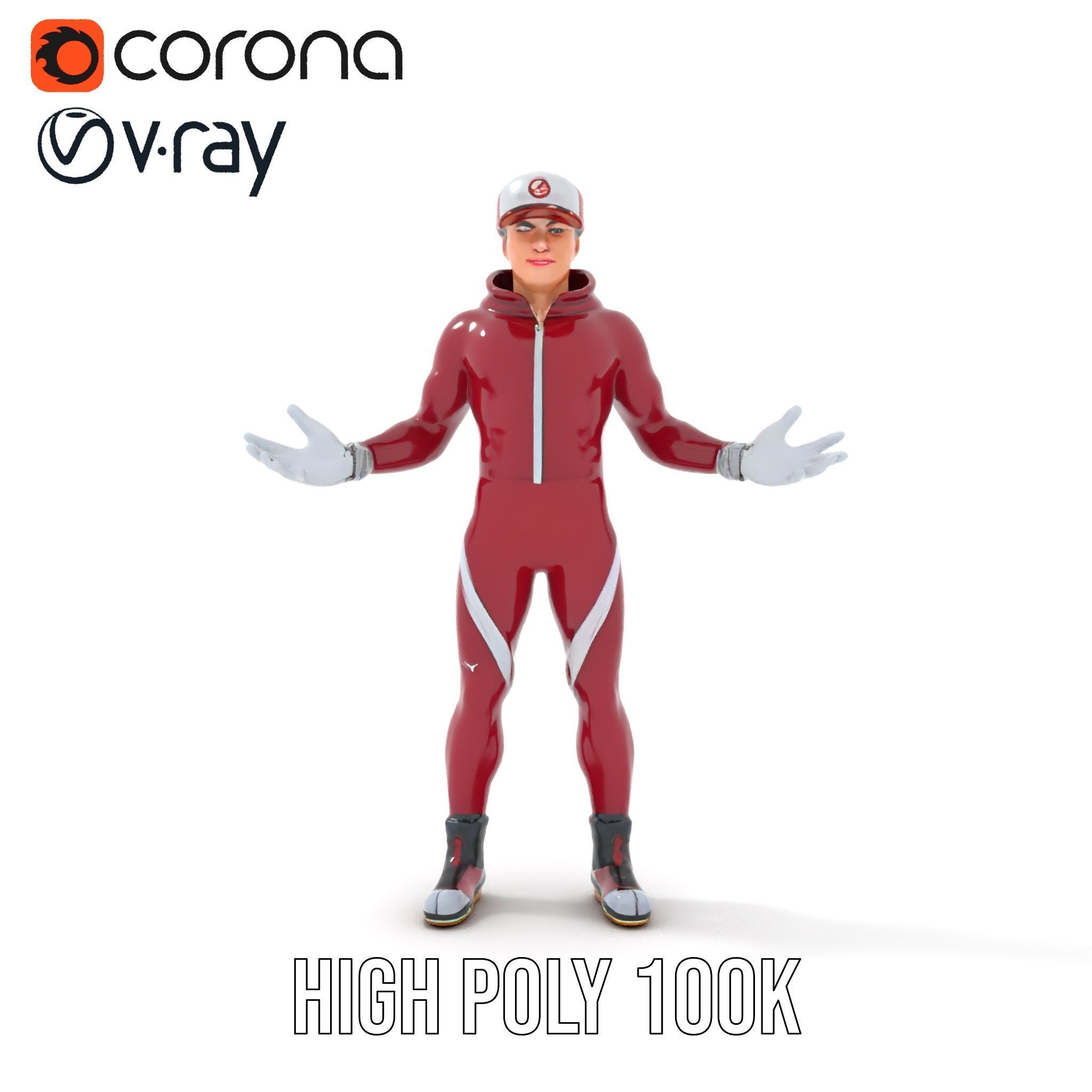 Sleek Athletic Male Character in Red Suit Rigged and Animated Low-poly 3D model_28