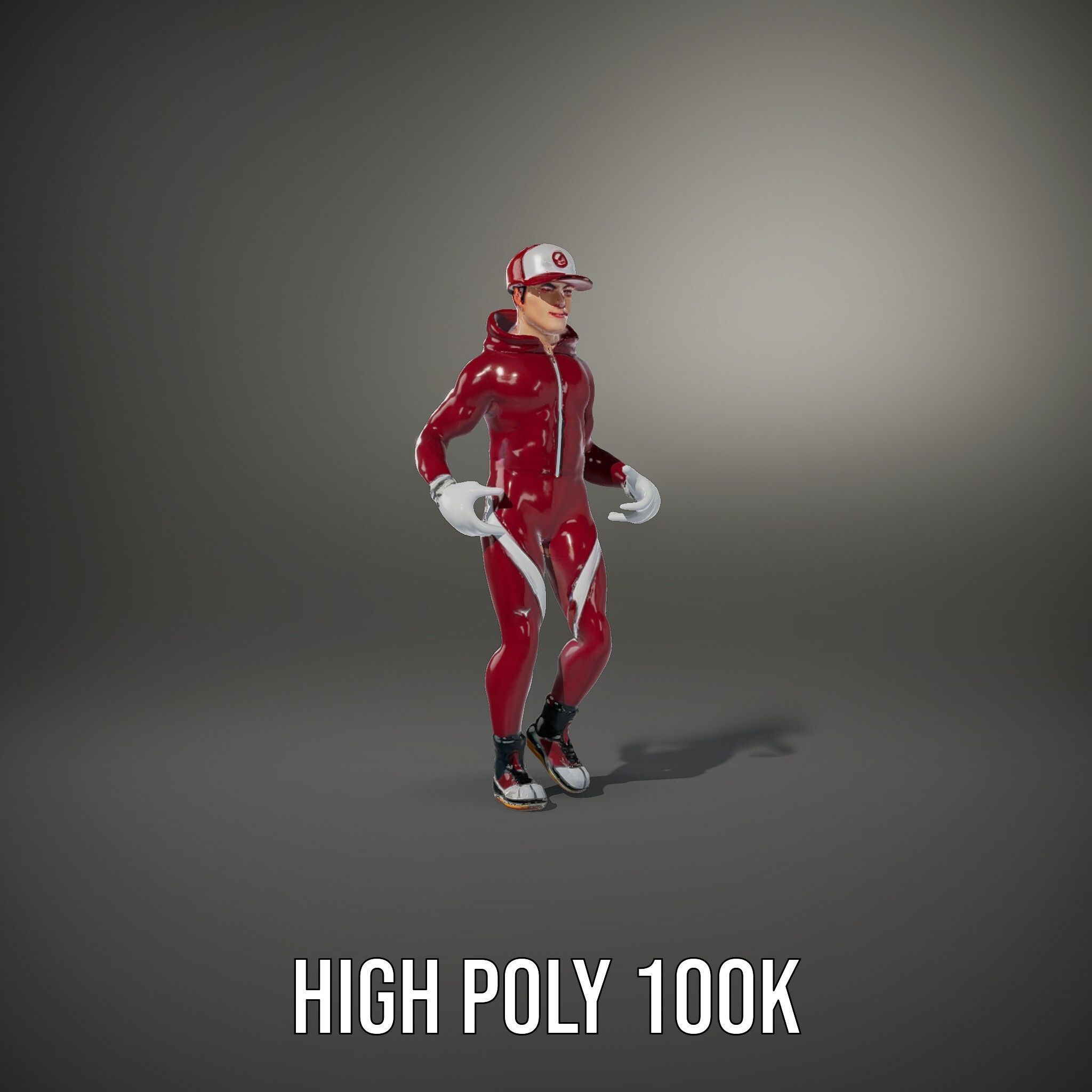 Sleek Athletic Male Character in Red Suit Rigged and Animated Low-poly 3D model_12