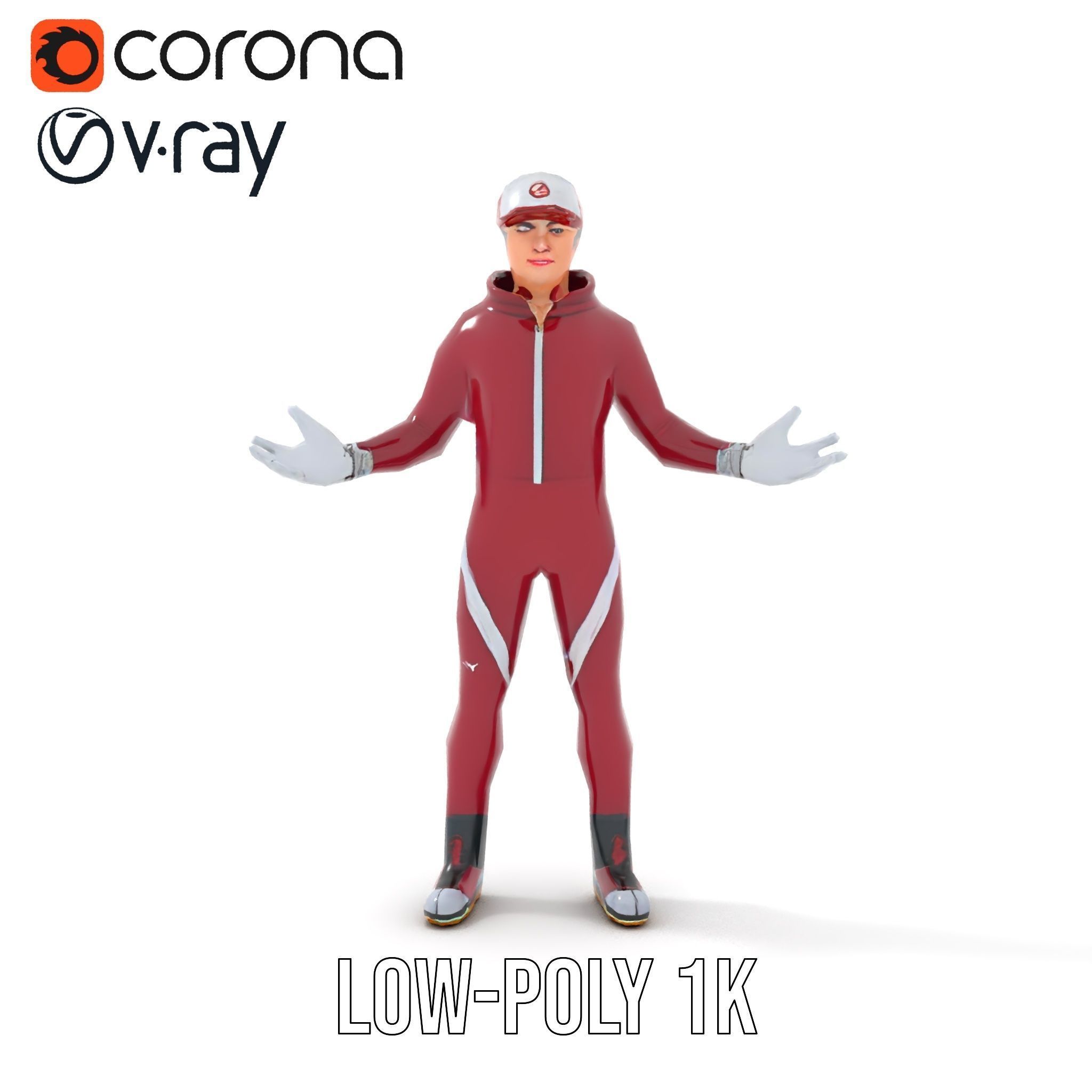Sleek Athletic Male Character in Red Suit Rigged and Animated Low-poly 3D model_19