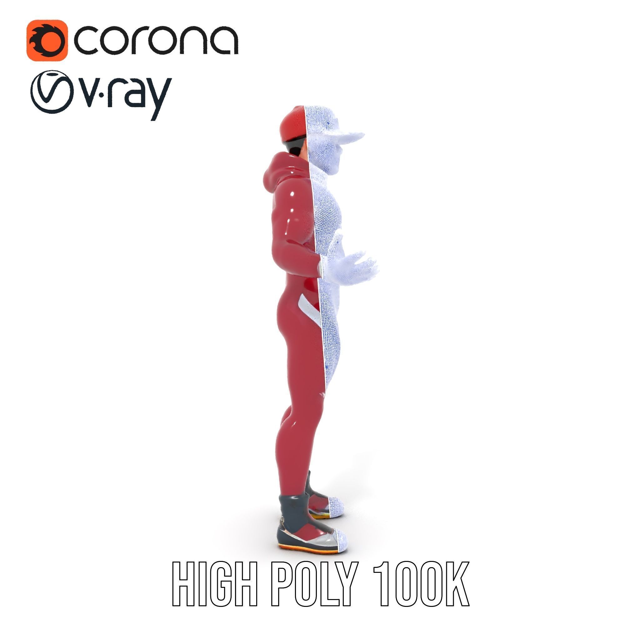 Sleek Athletic Male Character in Red Suit Rigged and Animated Low-poly 3D model_36