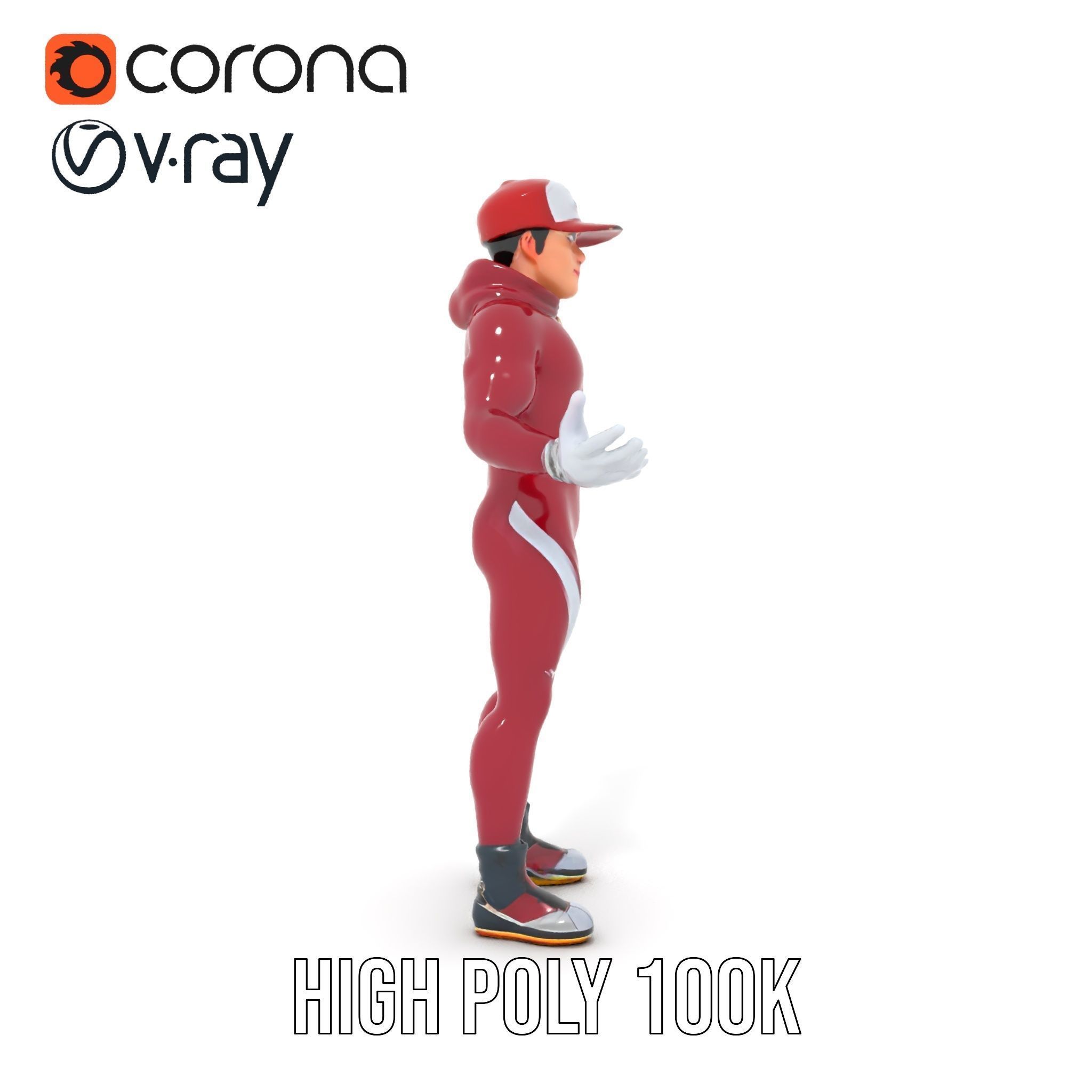 Sleek Athletic Male Character in Red Suit Rigged and Animated Low-poly 3D model_15