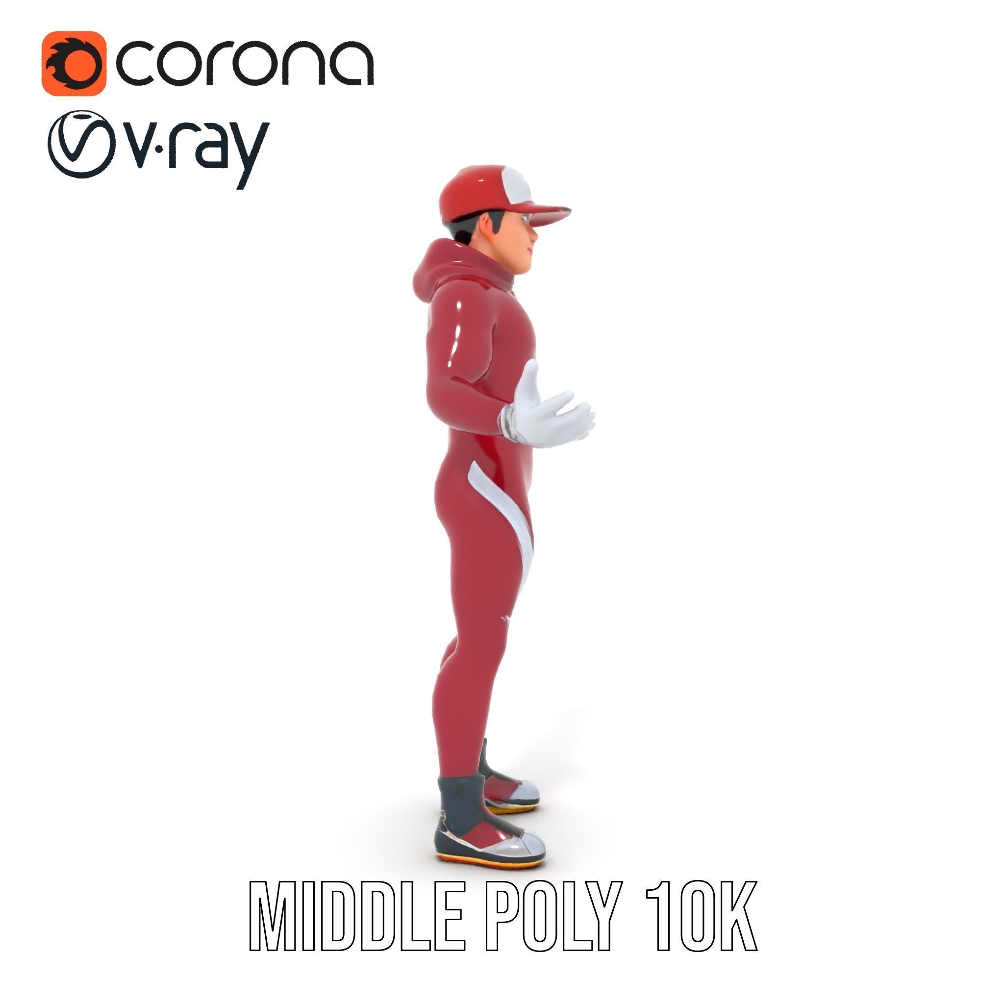 Sleek Athletic Male Character in Red Suit Rigged and Animated Low-poly 3D model_21