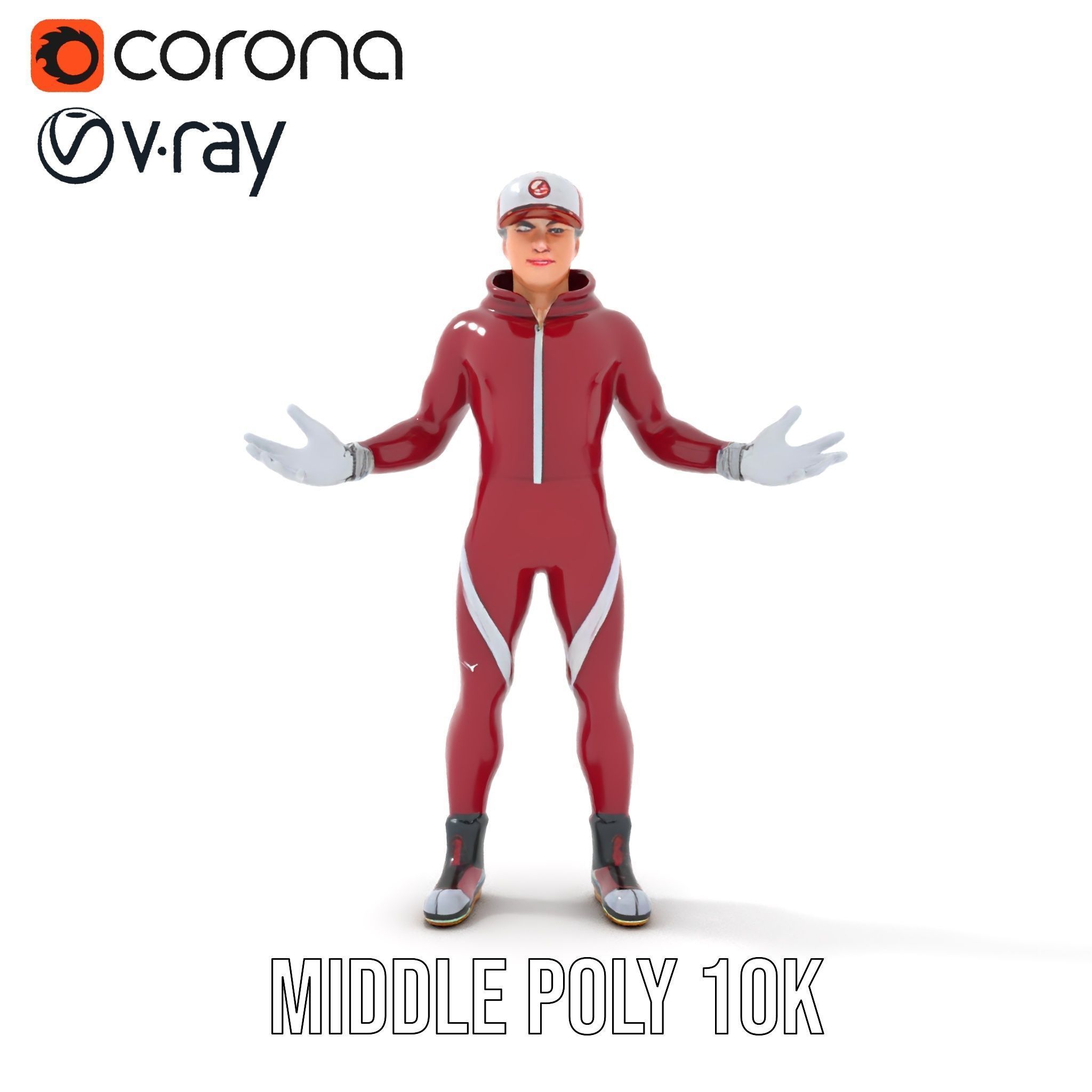 Sleek Athletic Male Character in Red Suit Rigged and Animated Low-poly 3D model_23