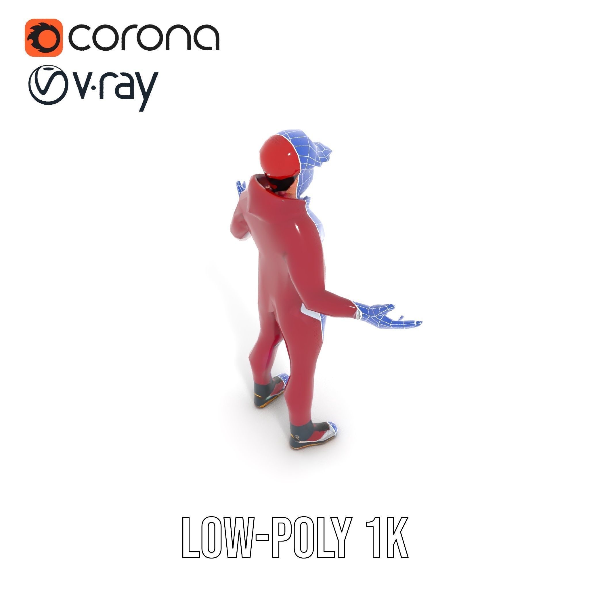 Sleek Athletic Male Character in Red Suit Rigged and Animated Low-poly 3D model_27