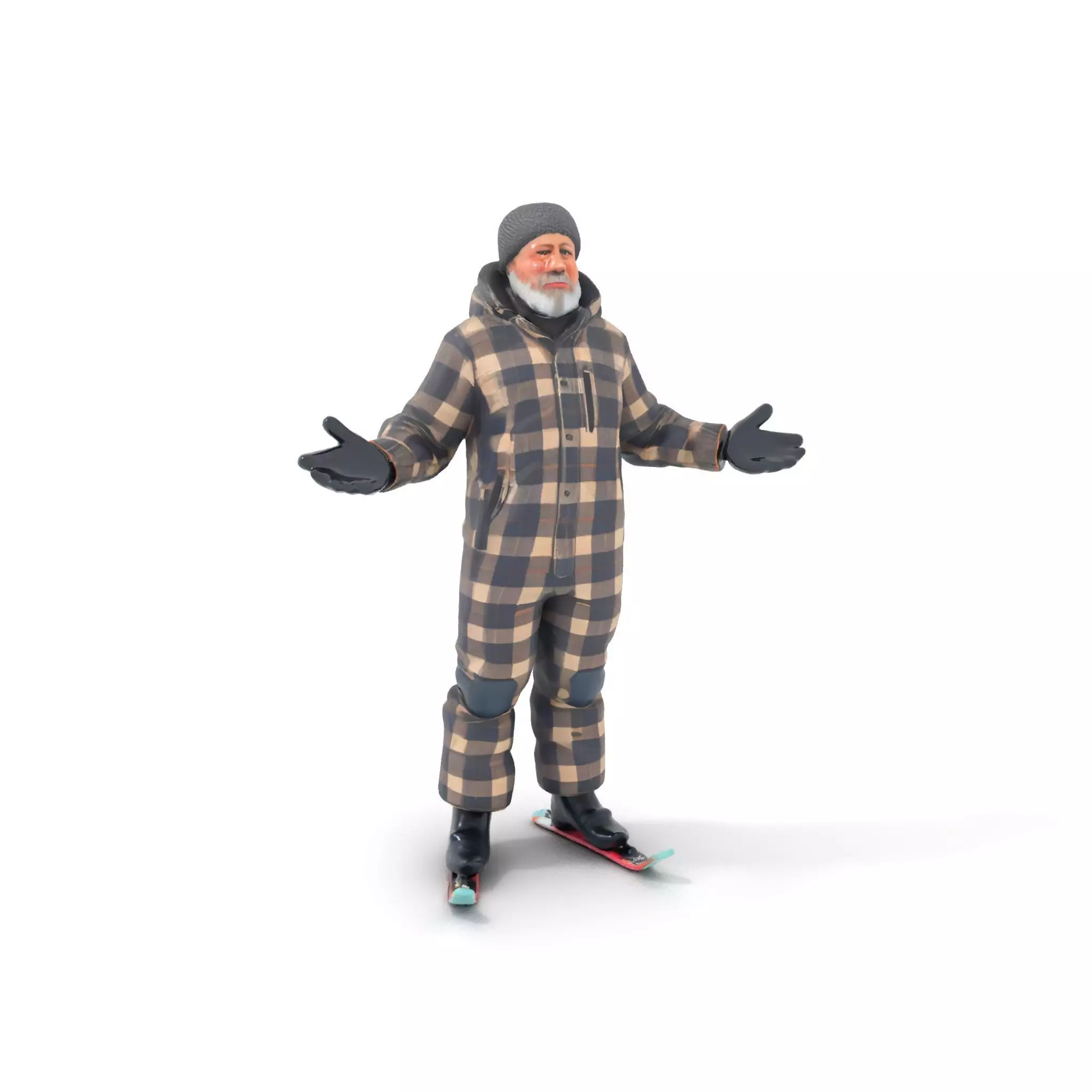 Elderly Male Snowboarder in Plaid Outfit Rigged and Animated Low-poly 3D model
