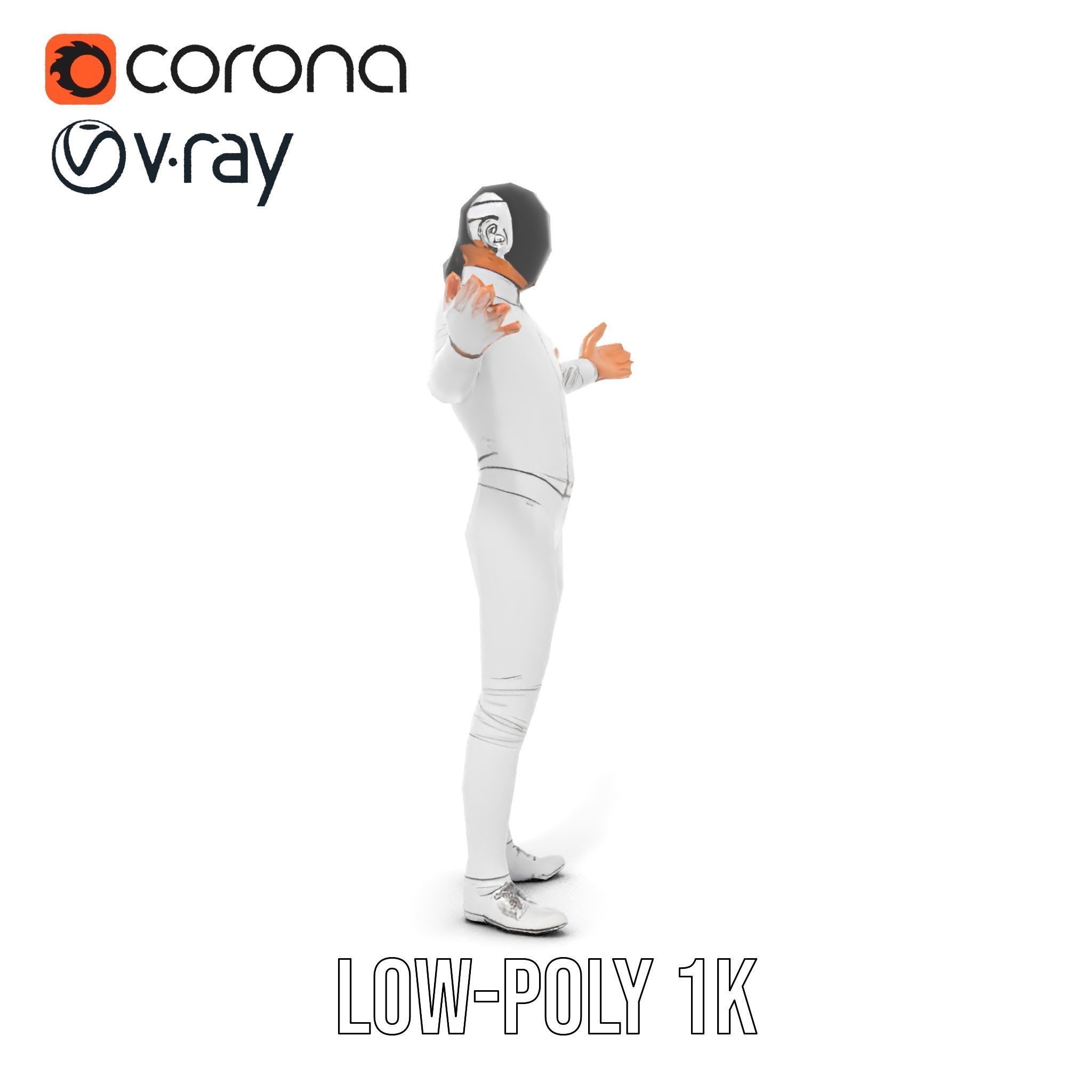 D Fencer Character Rigged and Animated with Fencing Gear Low-poly 3D model_11