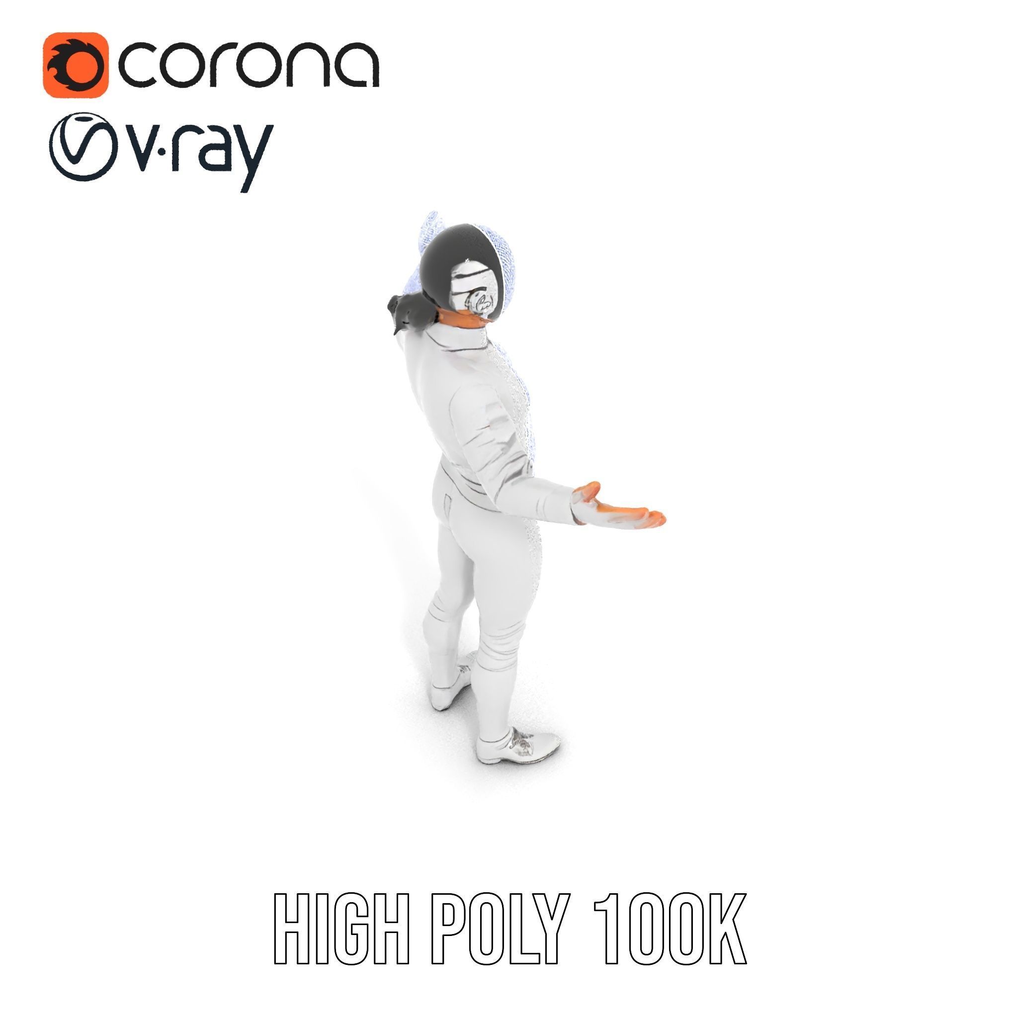 D Fencer Character Rigged and Animated with Fencing Gear Low-poly 3D model_31