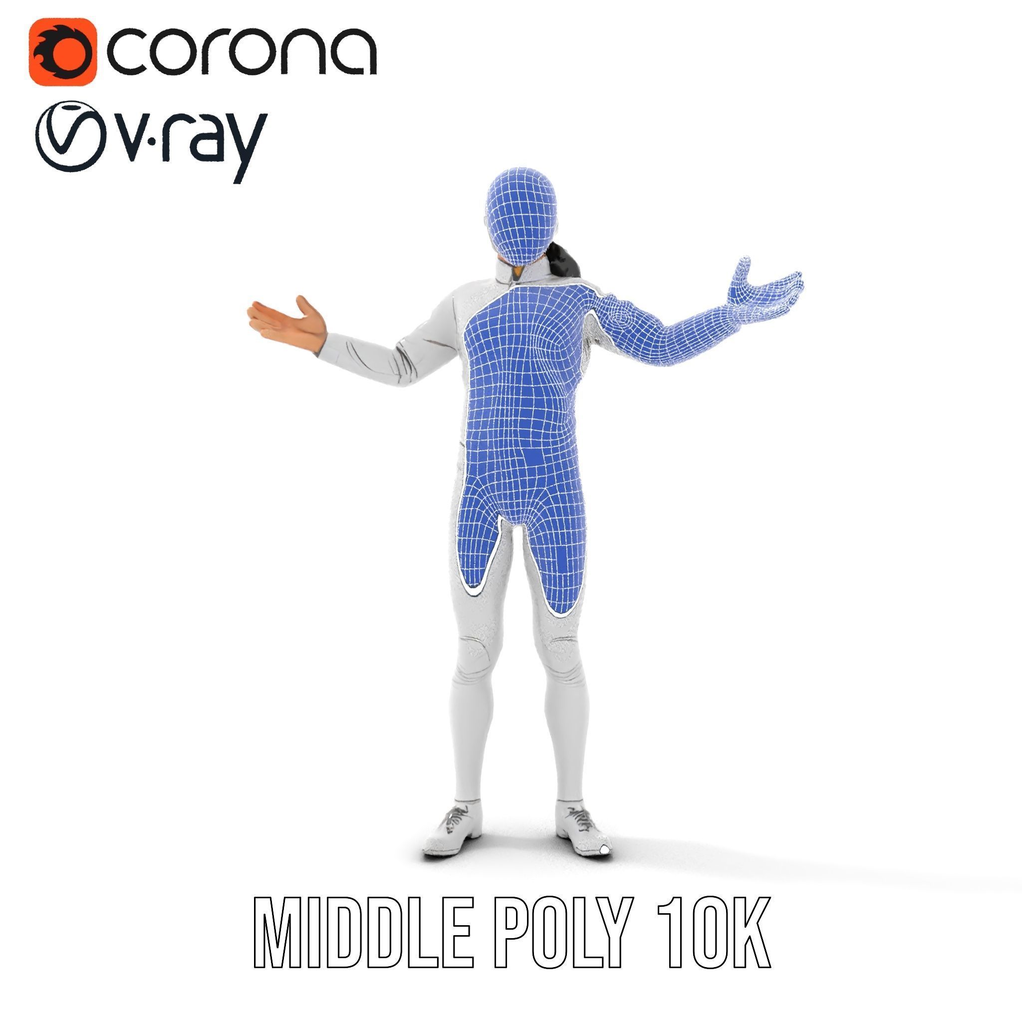 D Fencer Character Rigged and Animated with Fencing Gear Low-poly 3D model_32