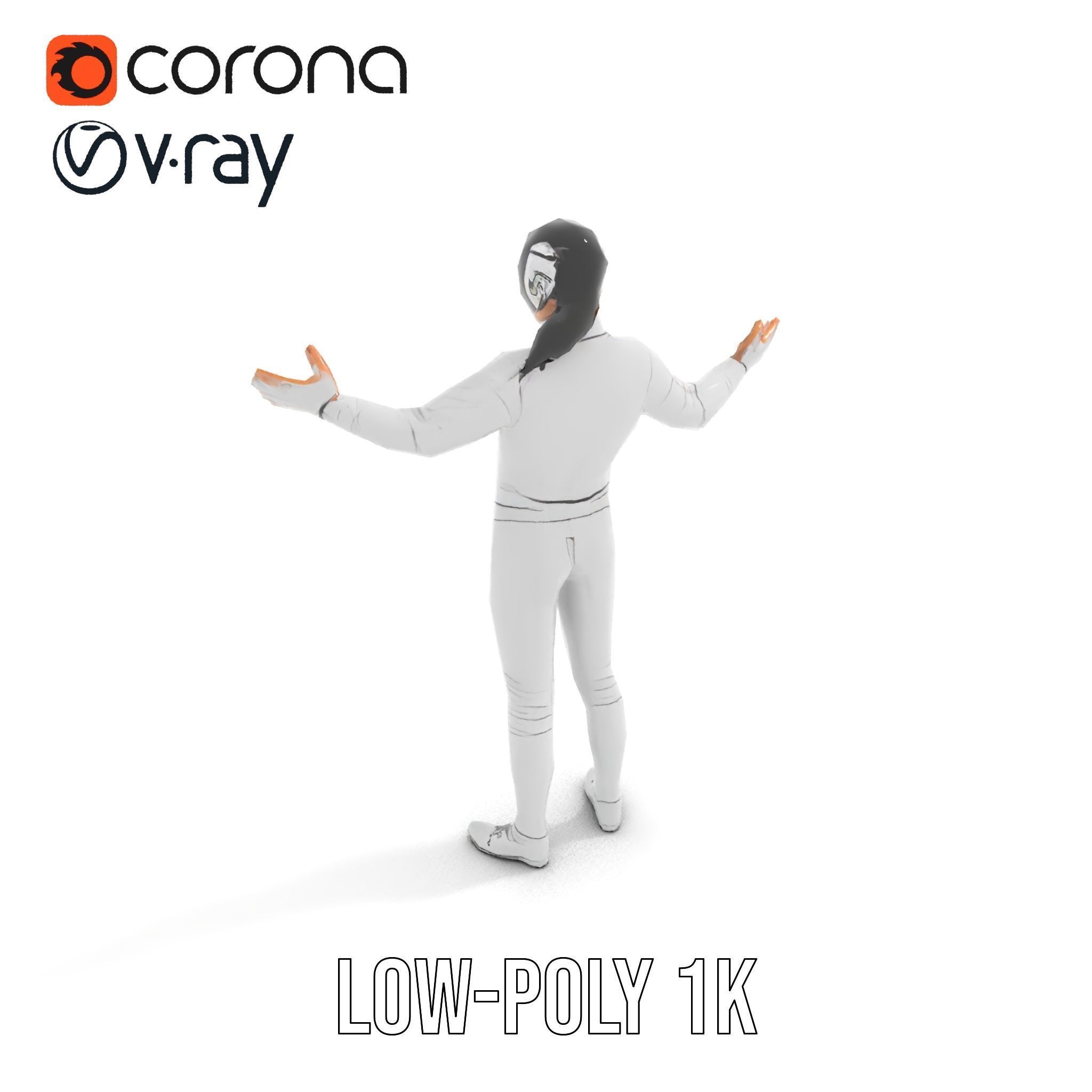 D Fencer Character Rigged and Animated with Fencing Gear Low-poly 3D model_8