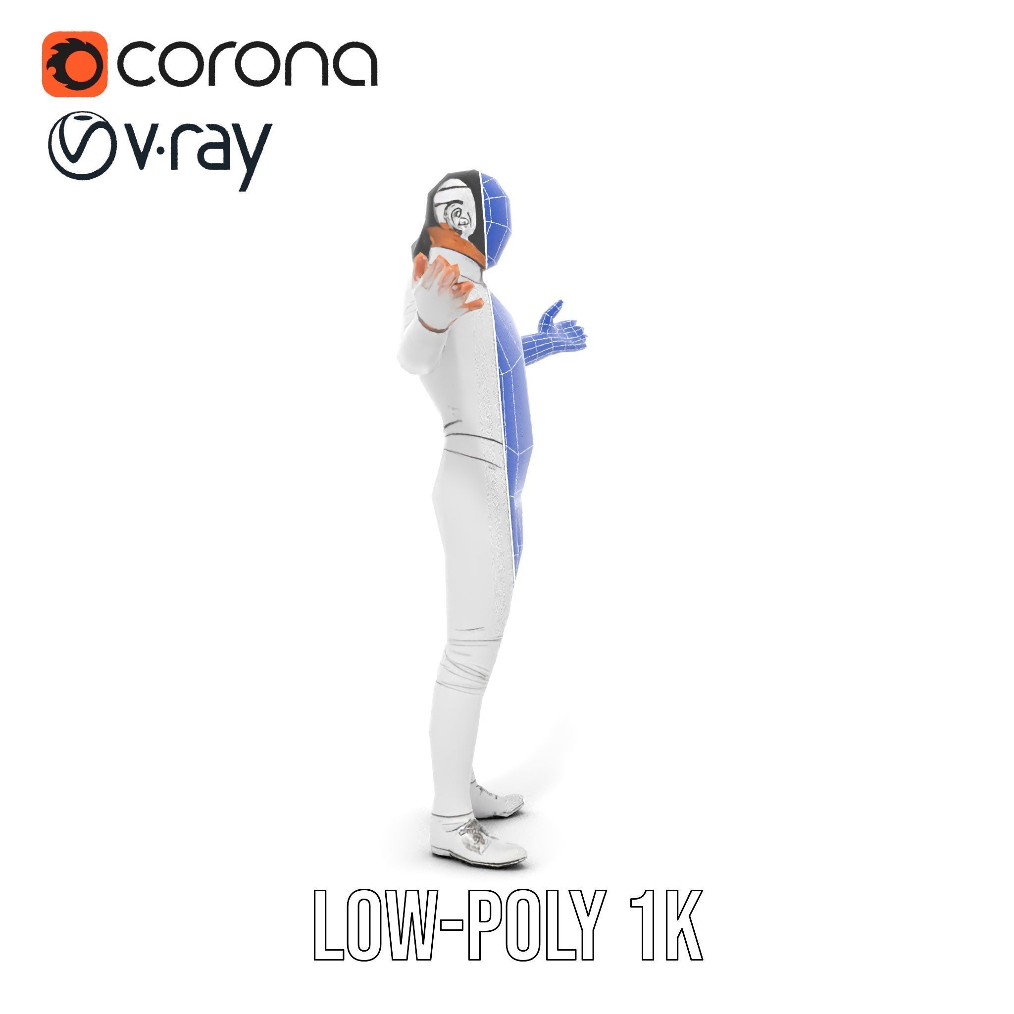 D Fencer Character Rigged and Animated with Fencing Gear Low-poly 3D model_25