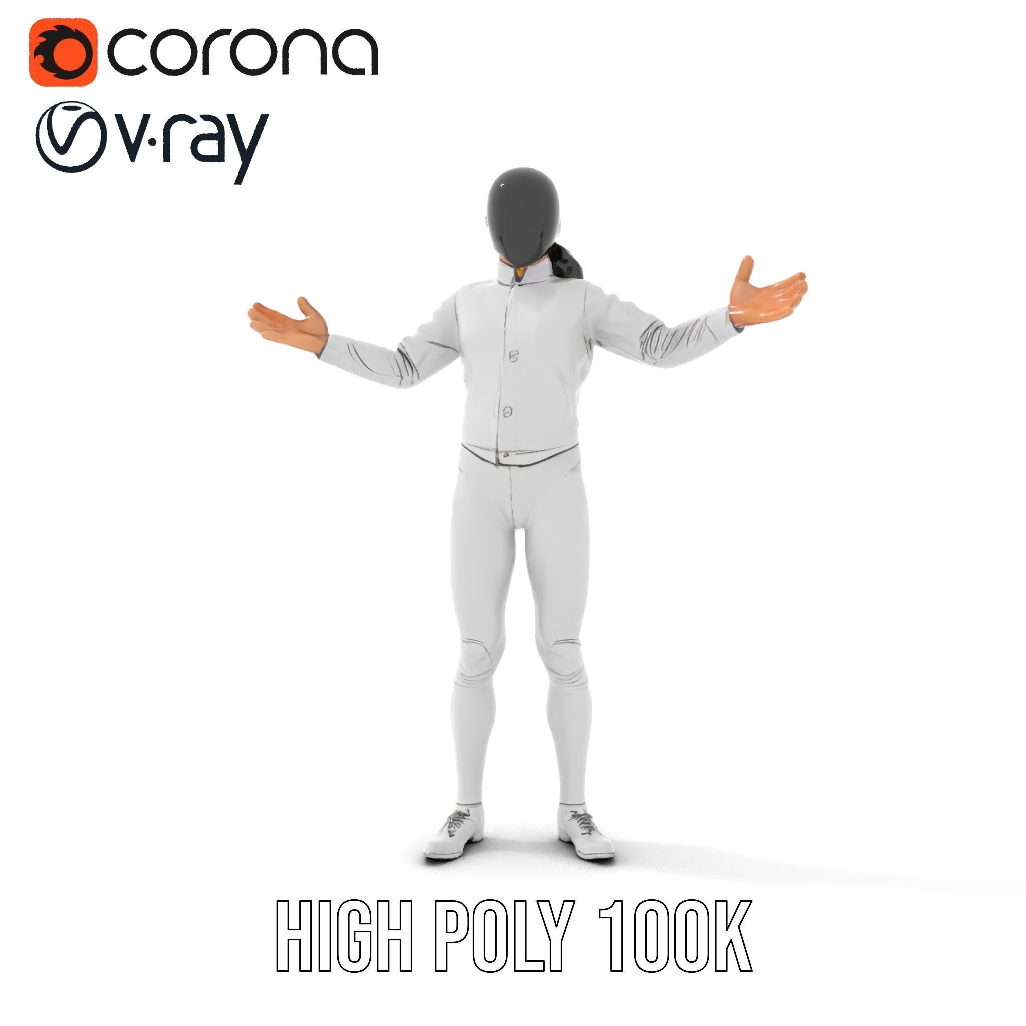 D Fencer Character Rigged and Animated with Fencing Gear Low-poly 3D model_17