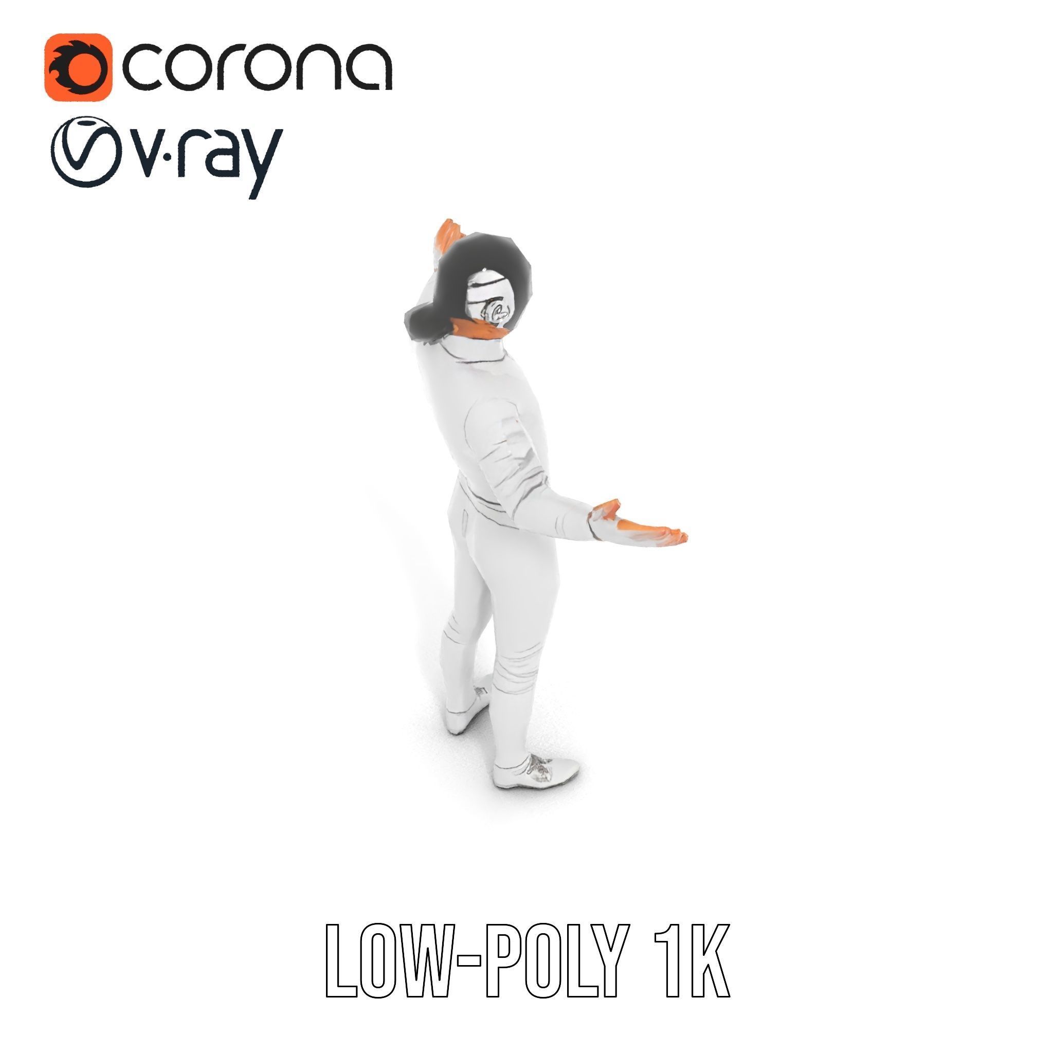 D Fencer Character Rigged and Animated with Fencing Gear Low-poly 3D model_22