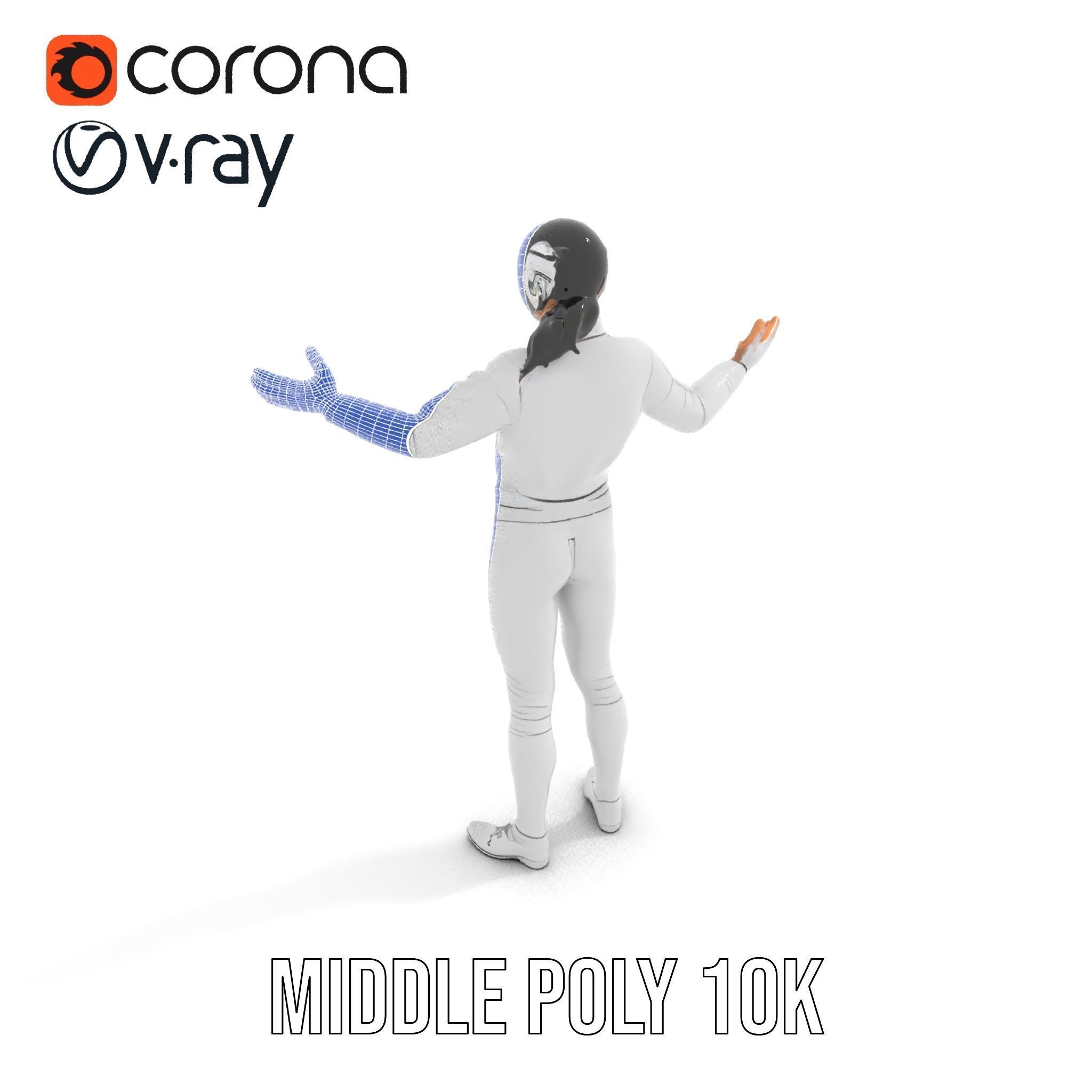 D Fencer Character Rigged and Animated with Fencing Gear Low-poly 3D model_21