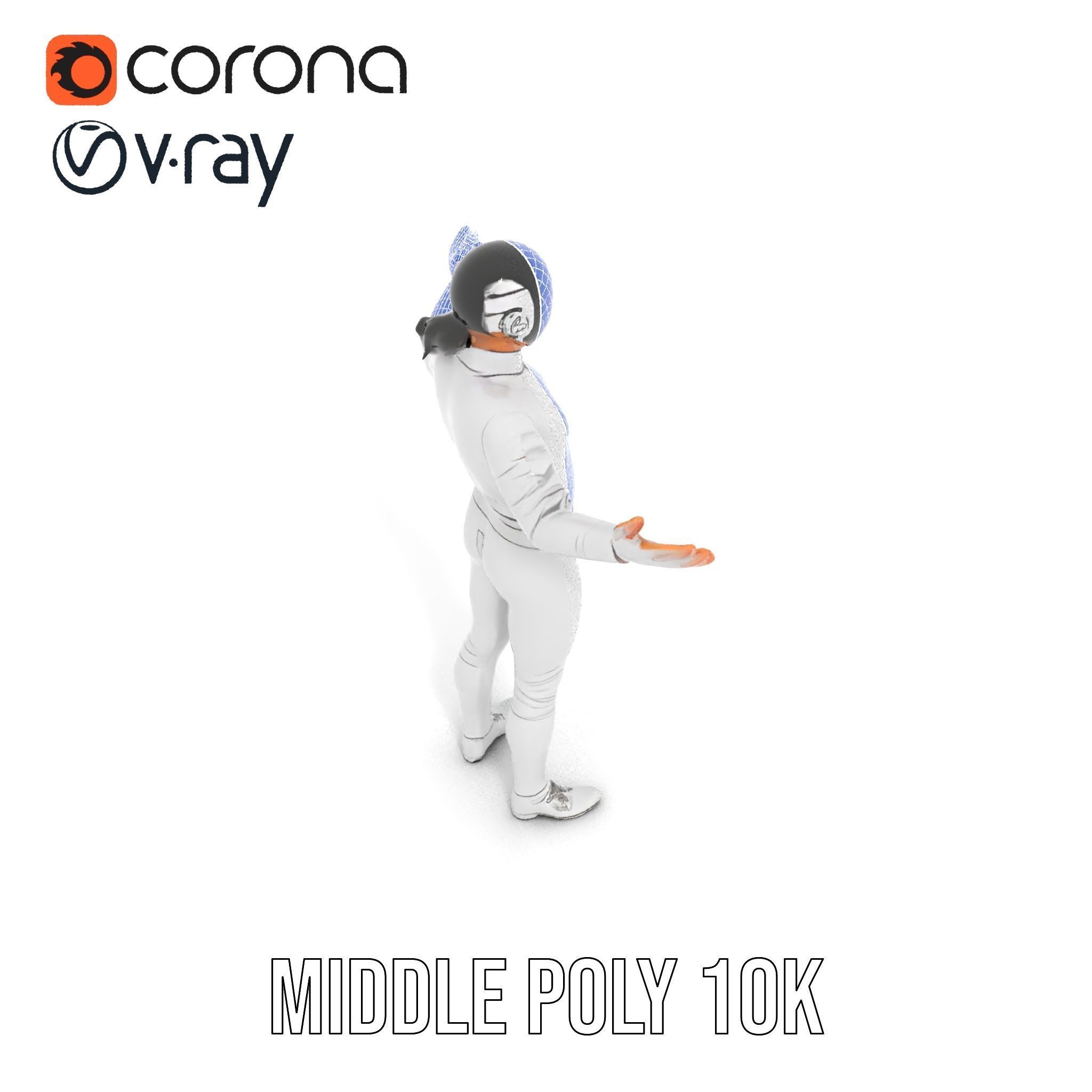 D Fencer Character Rigged and Animated with Fencing Gear Low-poly 3D model_29