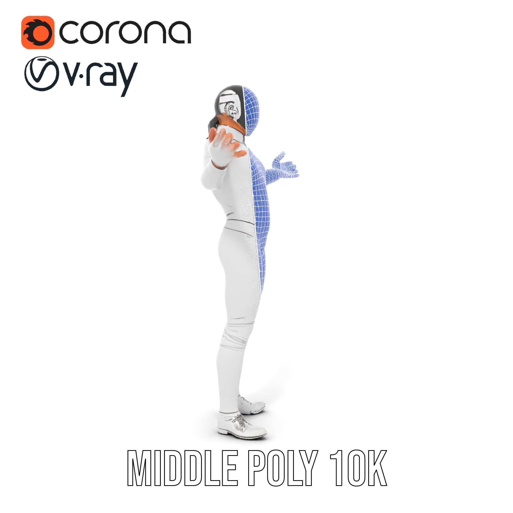 D Fencer Character Rigged and Animated with Fencing Gear Low-poly 3D model_34