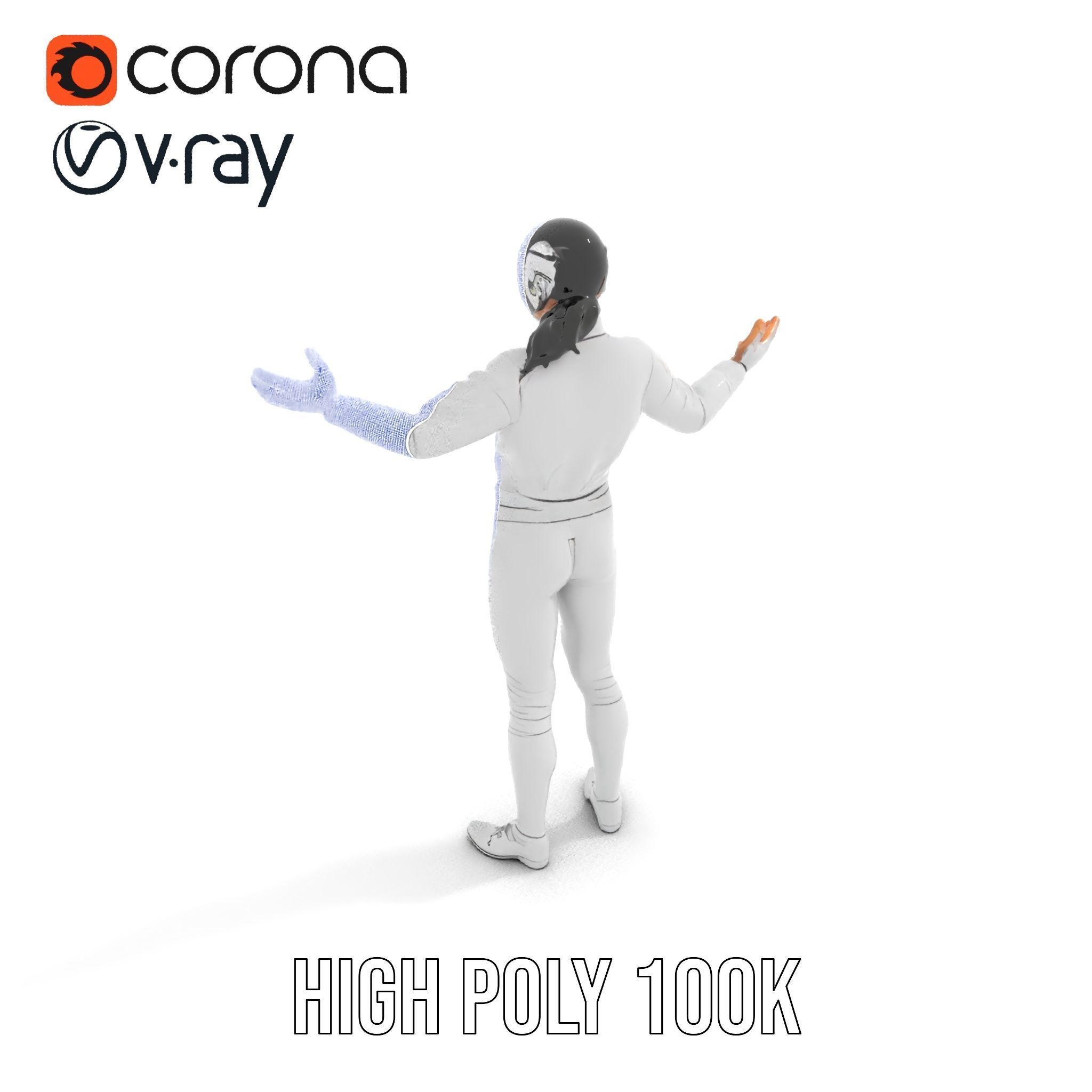 D Fencer Character Rigged and Animated with Fencing Gear Low-poly 3D model_33