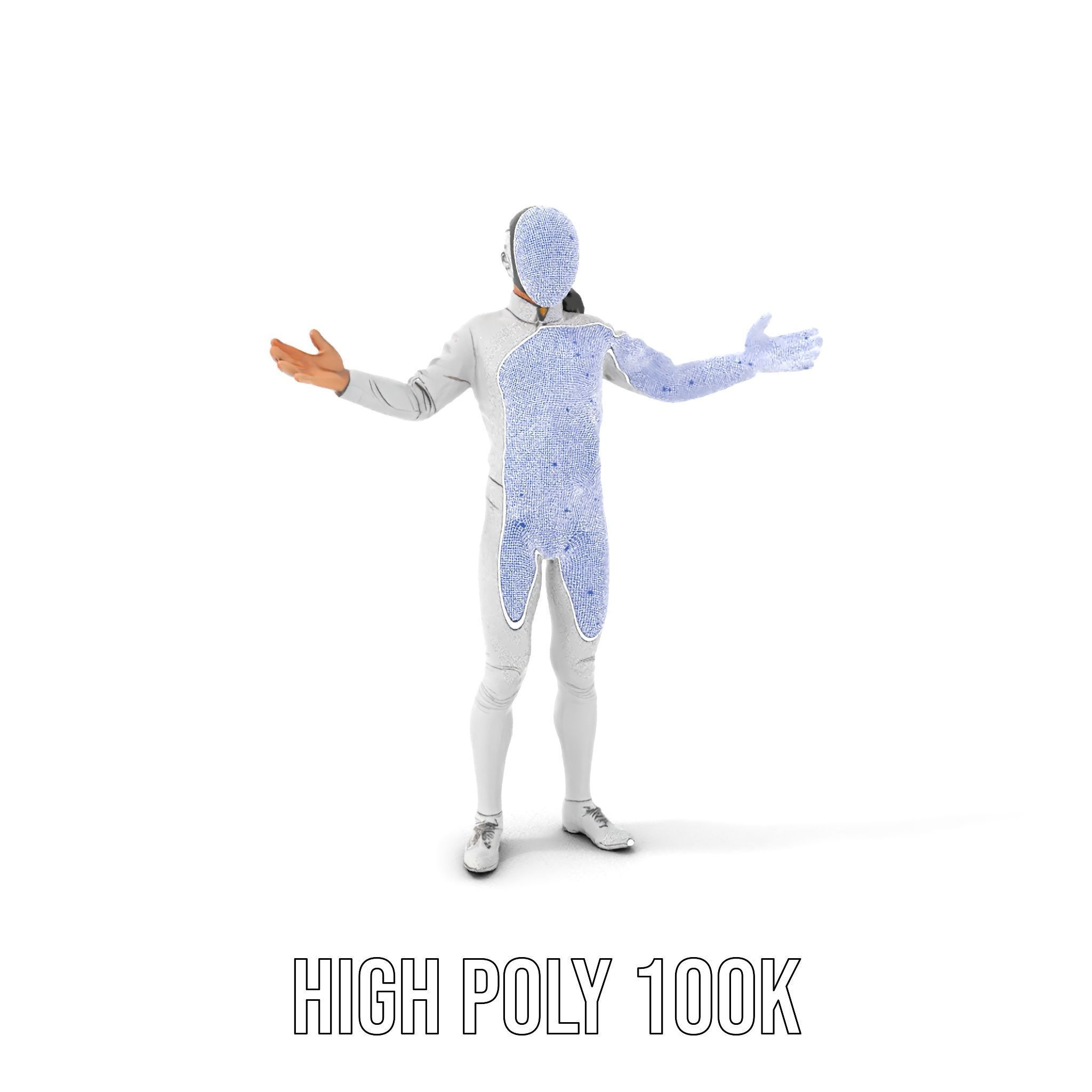 D Fencer Character Rigged and Animated with Fencing Gear Low-poly 3D model_4