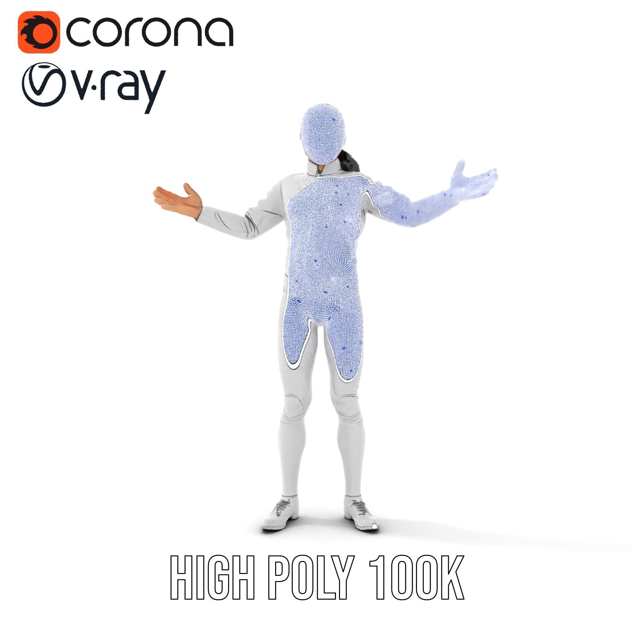 D Fencer Character Rigged and Animated with Fencing Gear Low-poly 3D model_36