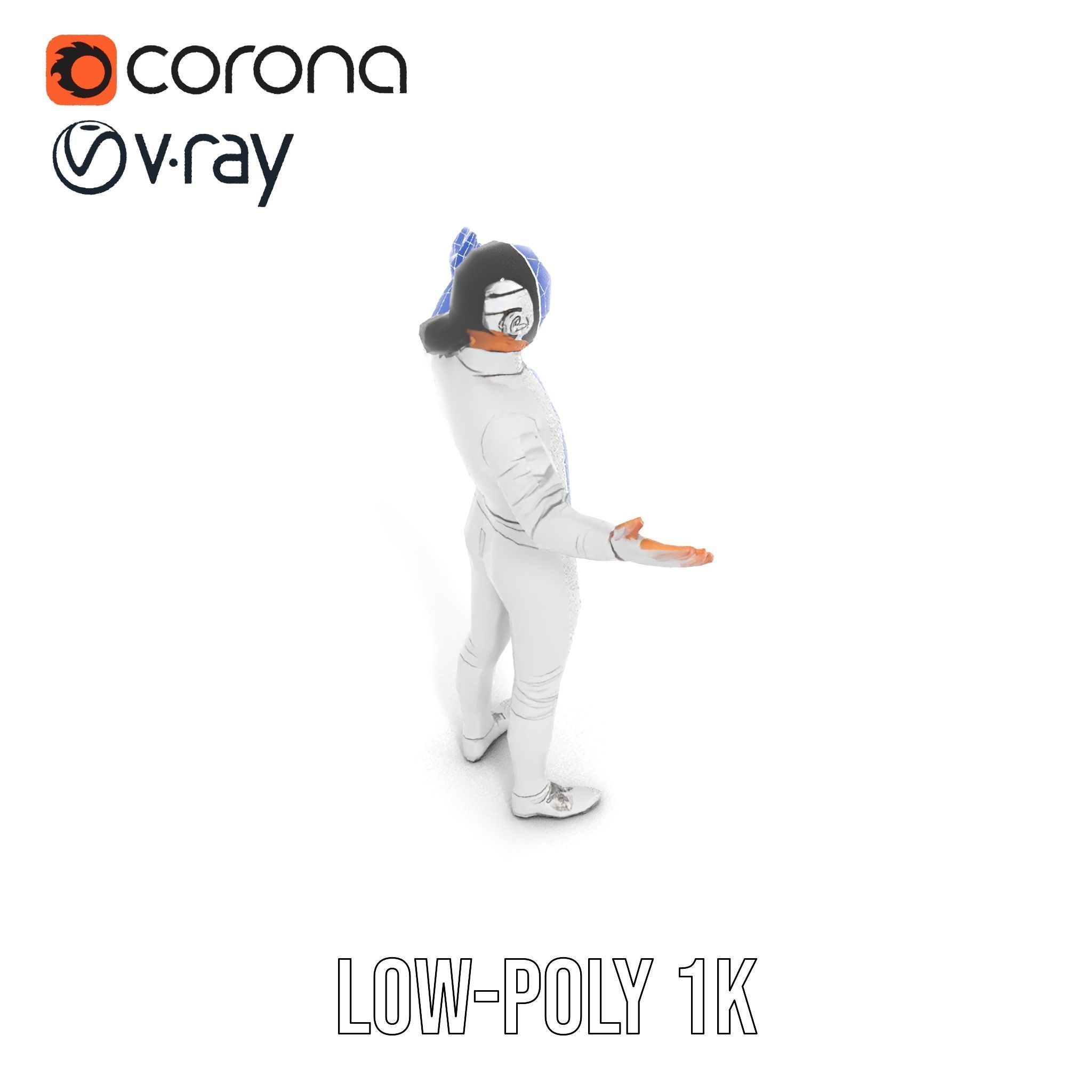 D Fencer Character Rigged and Animated with Fencing Gear Low-poly 3D model_30