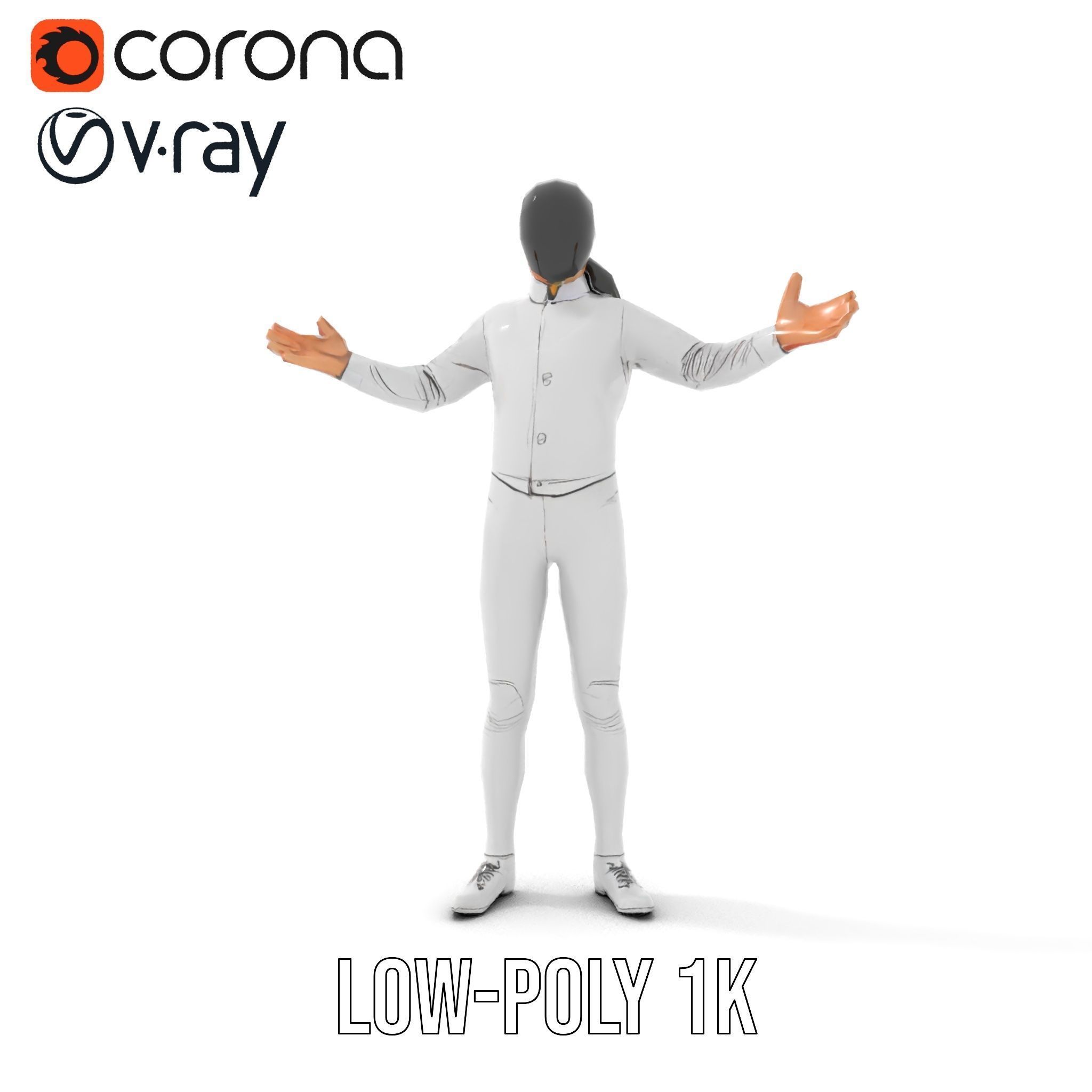 D Fencer Character Rigged and Animated with Fencing Gear Low-poly 3D model_28