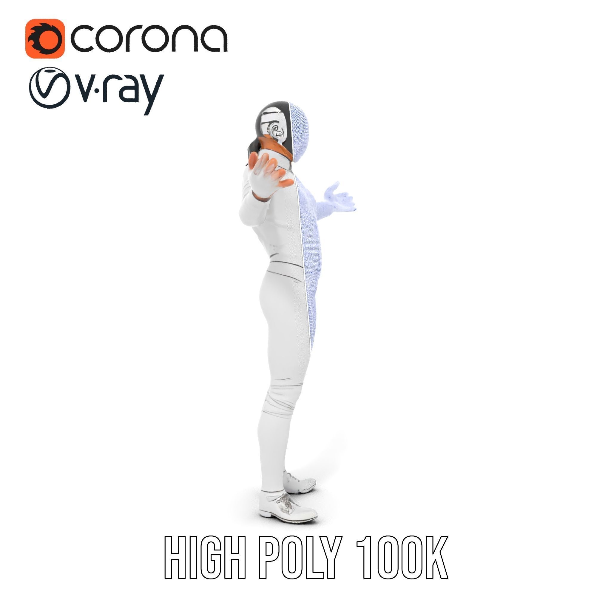 D Fencer Character Rigged and Animated with Fencing Gear Low-poly 3D model_35