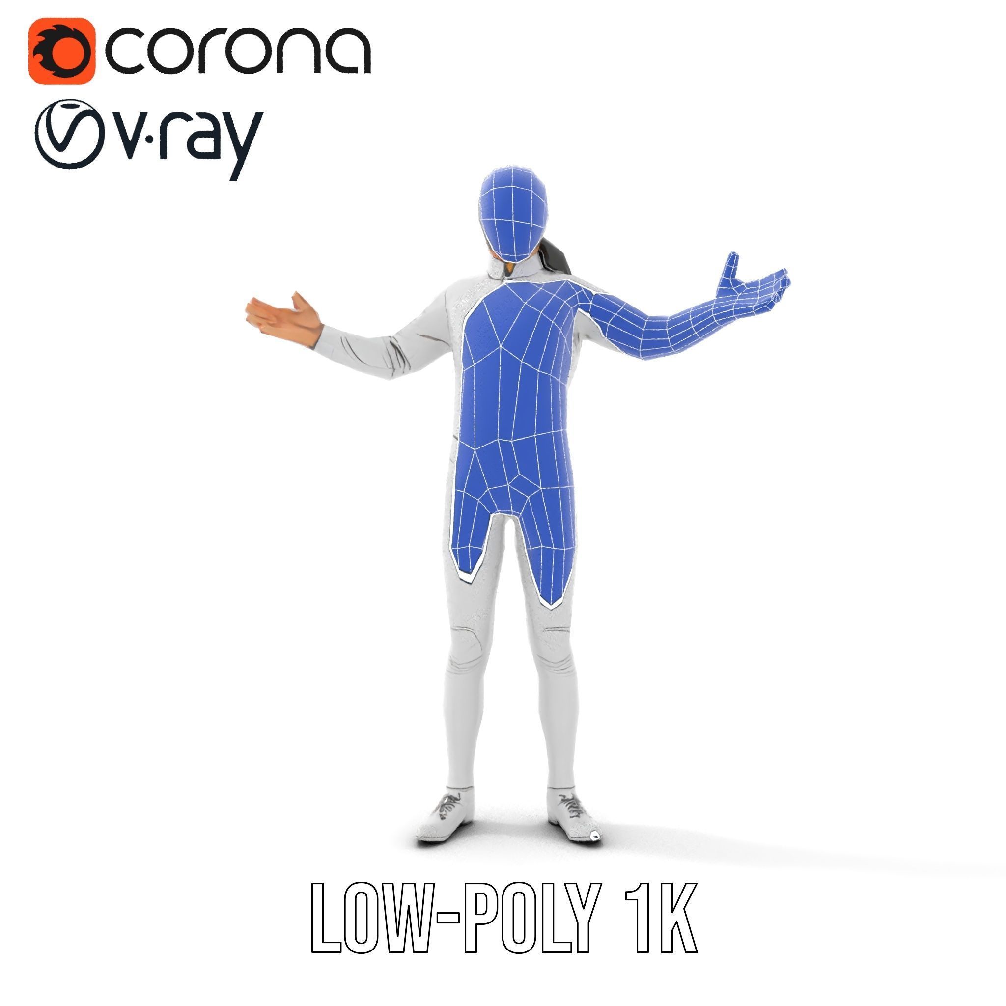 D Fencer Character Rigged and Animated with Fencing Gear Low-poly 3D model_16