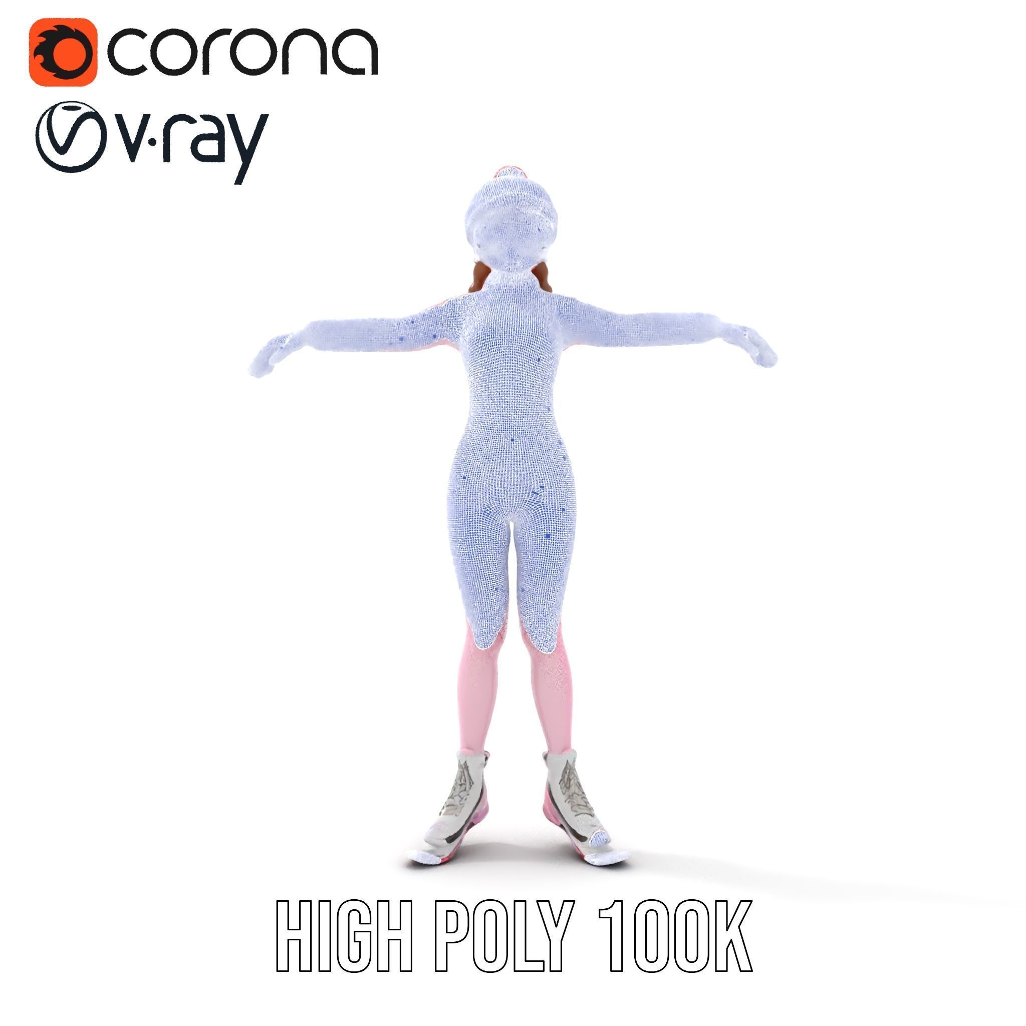 Pink Winter Skater Girl Rigged and Animated Low-poly 3D model_31