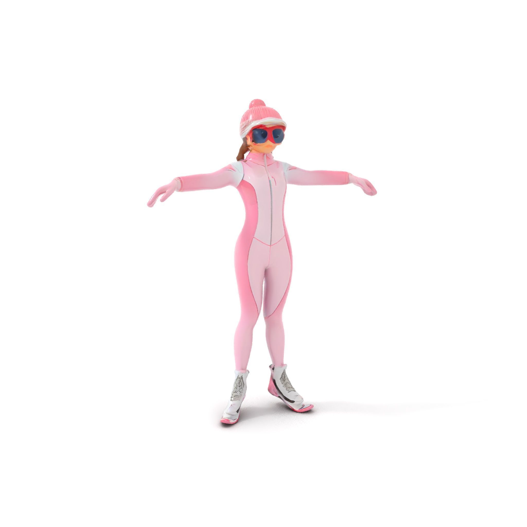 Pink Winter Skater Girl Rigged and Animated Low-poly 3D model_18