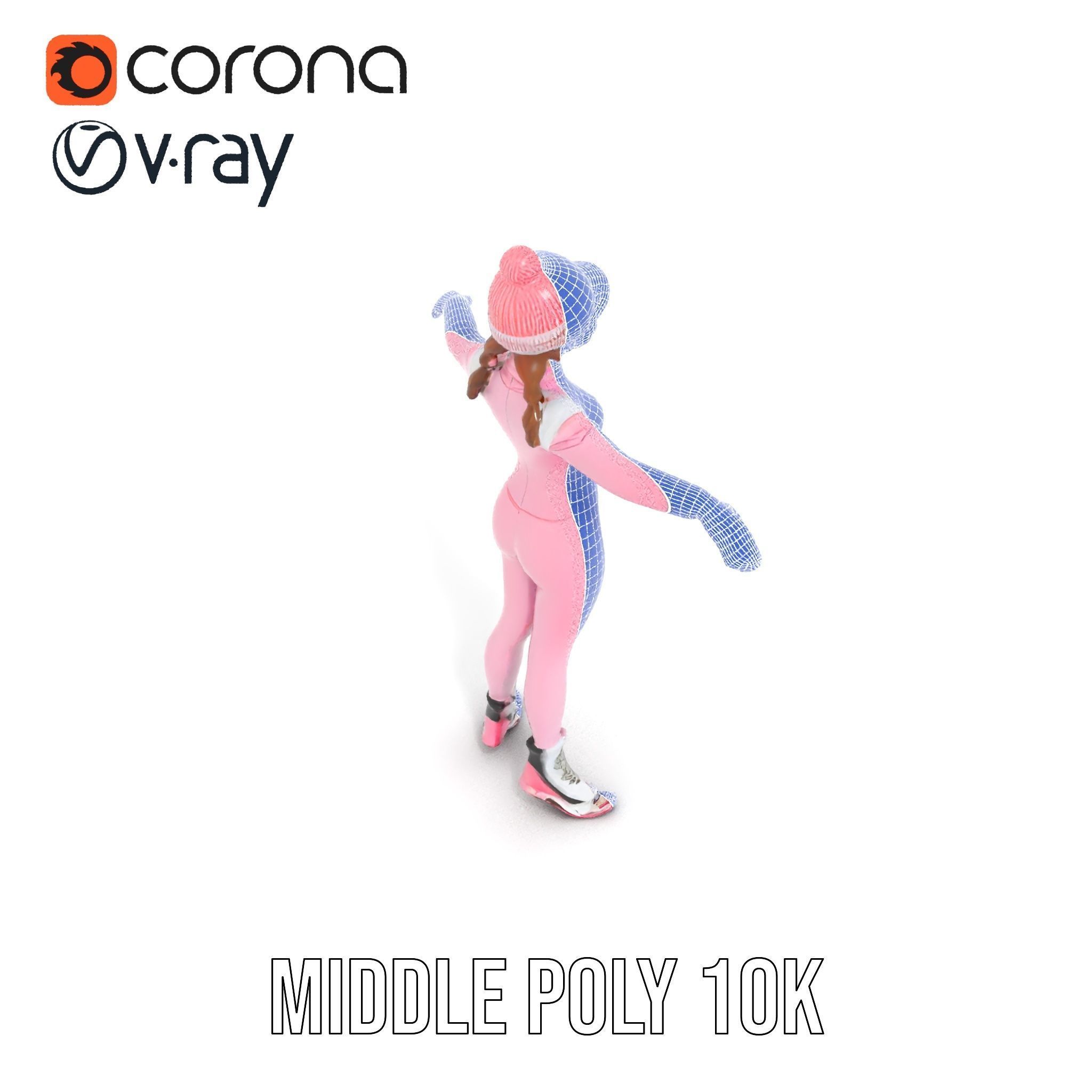 Pink Winter Skater Girl Rigged and Animated Low-poly 3D model_13