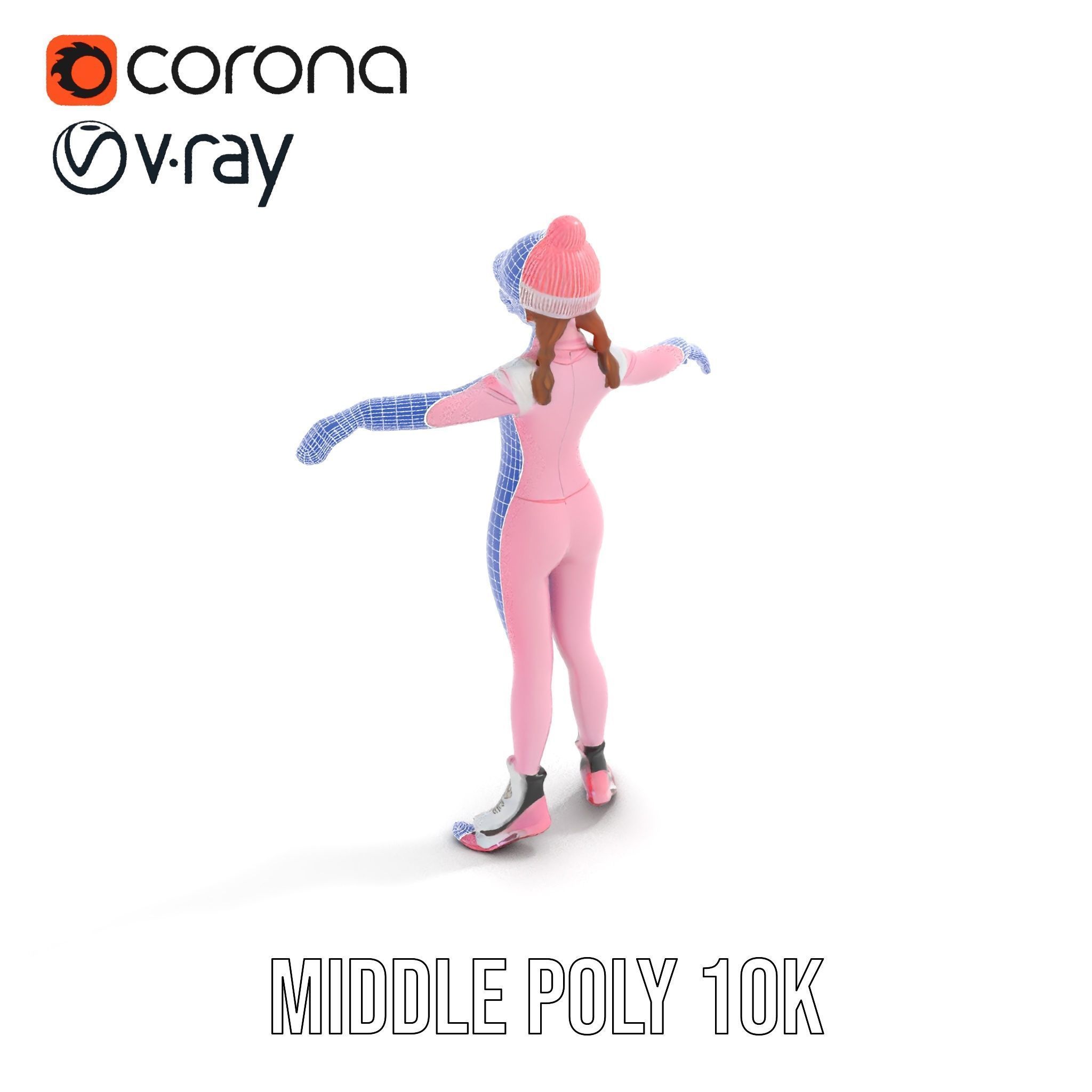 Pink Winter Skater Girl Rigged and Animated Low-poly 3D model_23