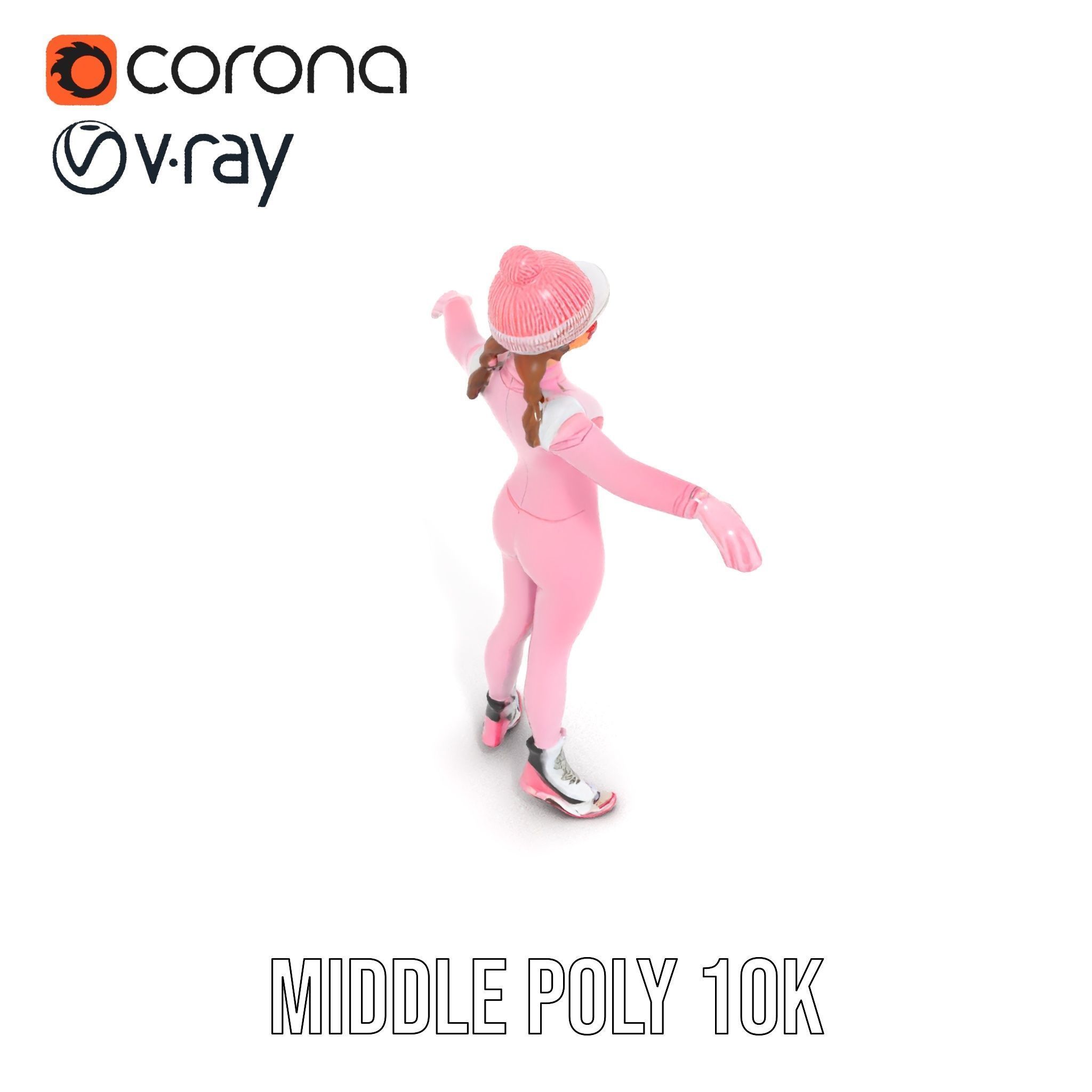 Pink Winter Skater Girl Rigged and Animated Low-poly 3D model_20