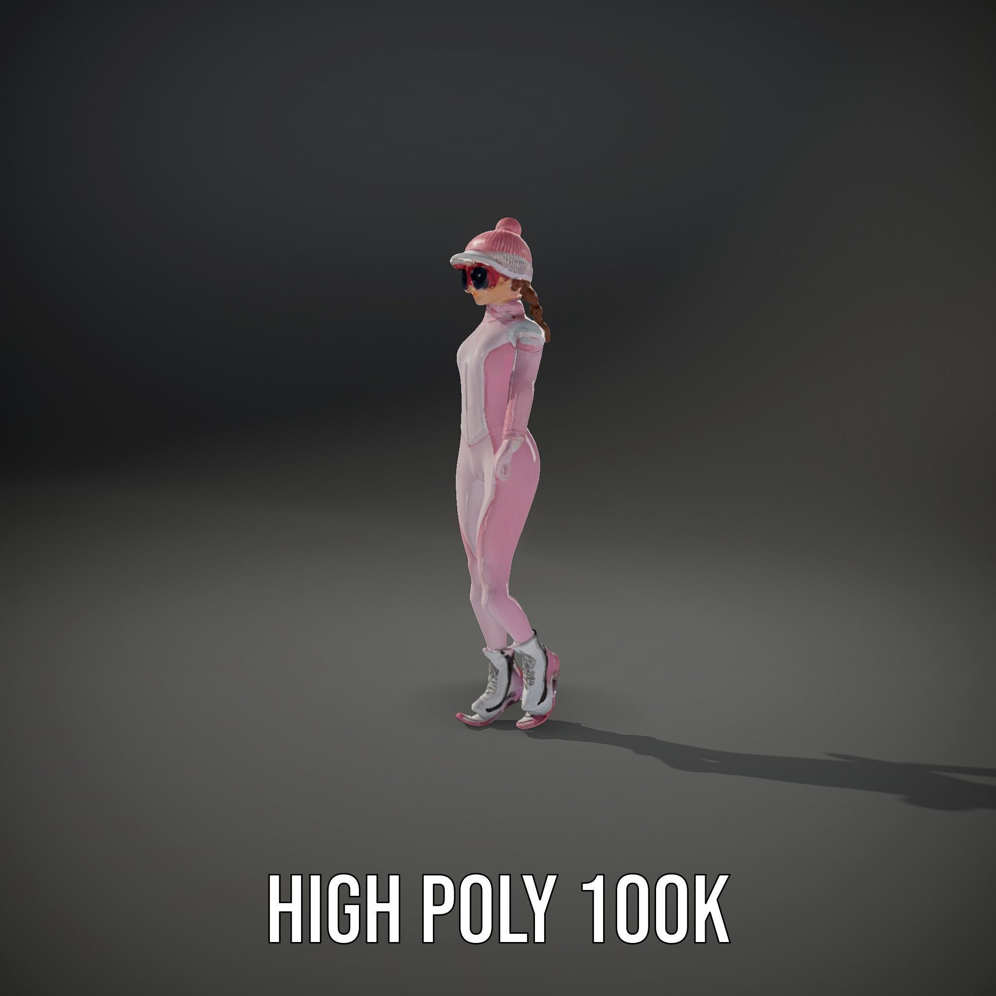 Pink Winter Skater Girl Rigged and Animated Low-poly 3D model_10