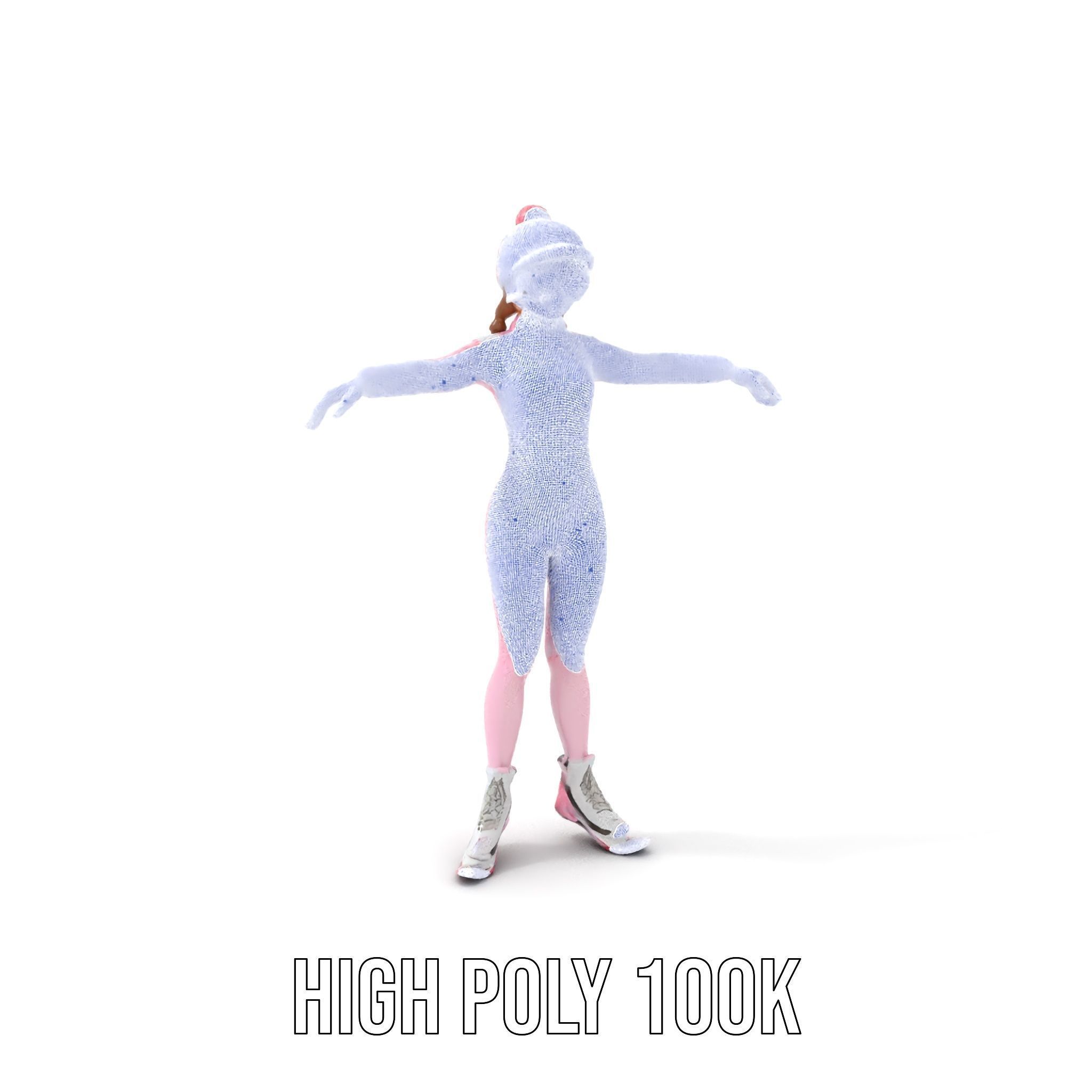 Pink Winter Skater Girl Rigged and Animated Low-poly 3D model_4