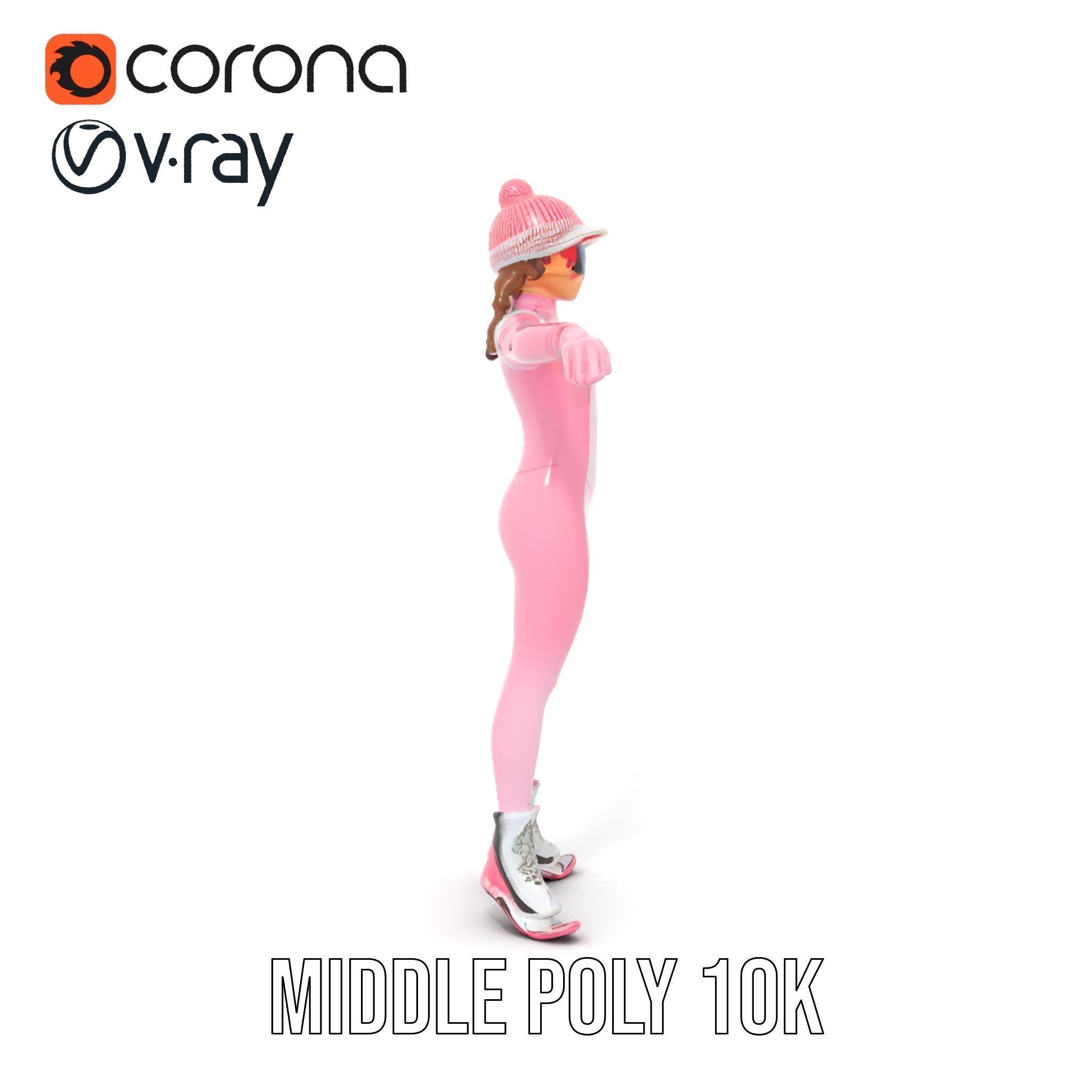 Pink Winter Skater Girl Rigged and Animated Low-poly 3D model_11